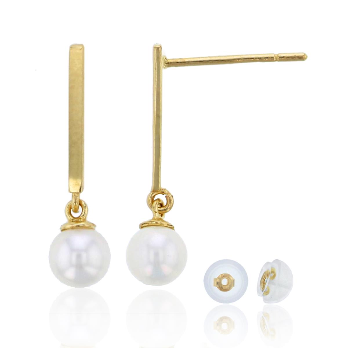 14K Yellow Gold 4mm Fresh Water Pearl Drop Earring & 14K Silicone Back
