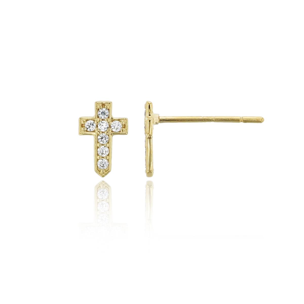 14K Yellow Gold Micropave 6x4mm Small Cross Stud Earring