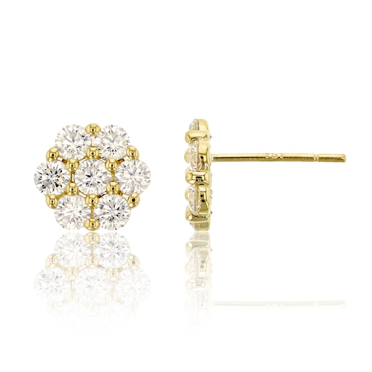 14K Yellow Gold Pave 8mm Cluster CZ Stud Earring