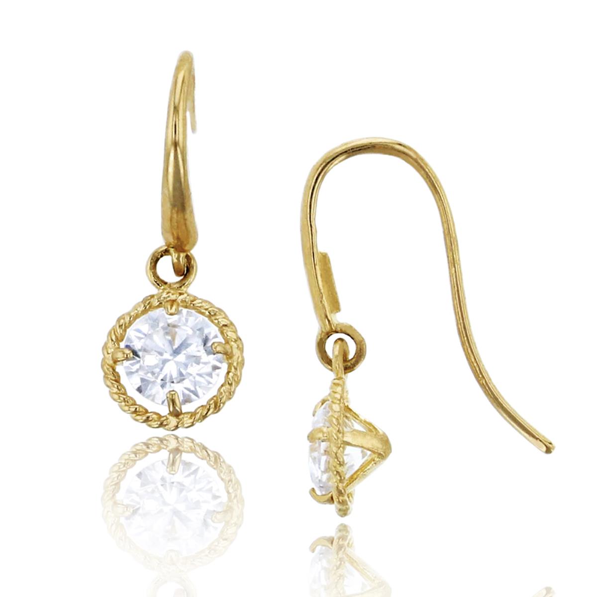 10K Yellow Gold Milgrain 3.75mm Round Cut Halo CZ Dangling Earring