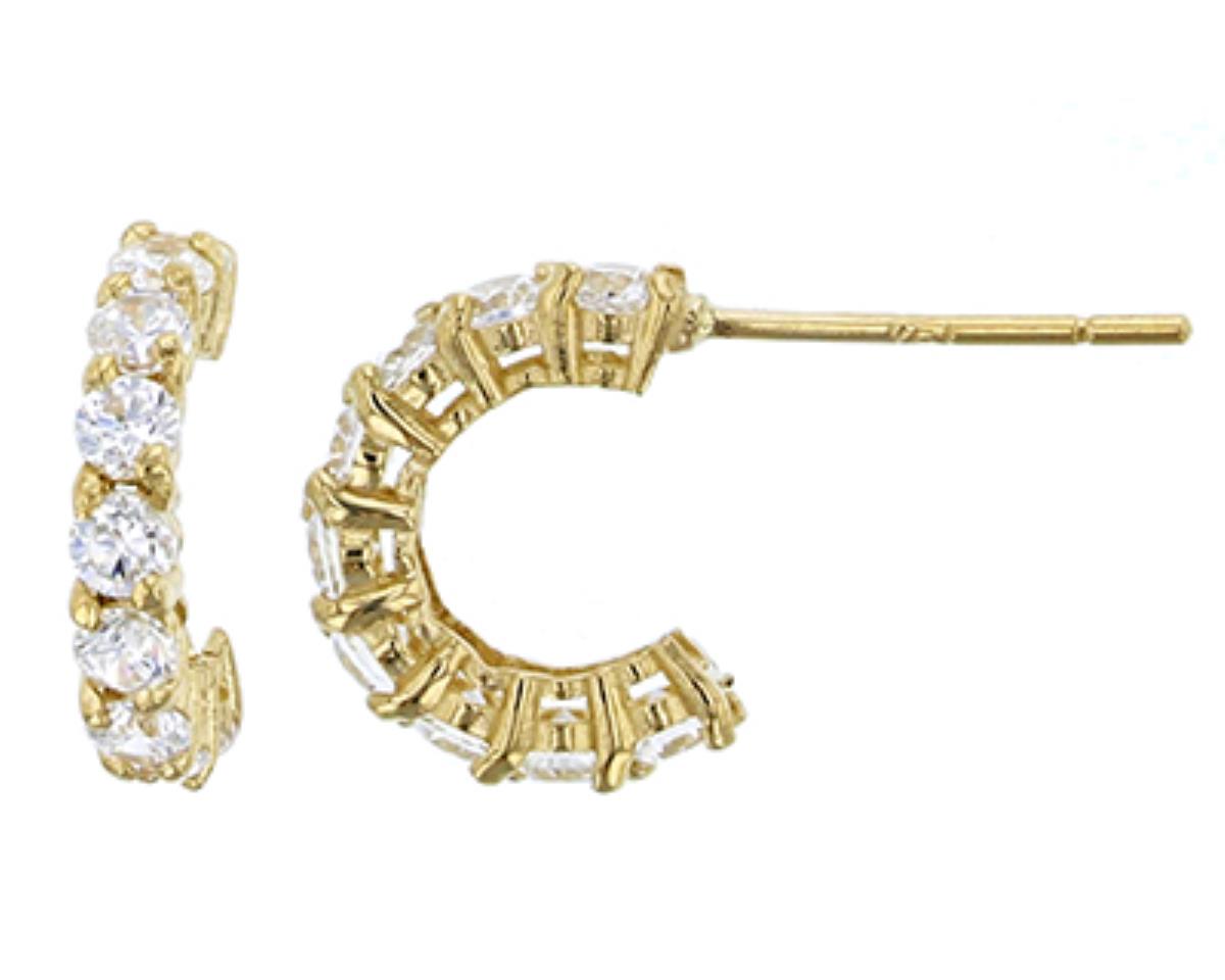 10K Yellow Gold 10x2mm Pave Half Circle Hoop Earring