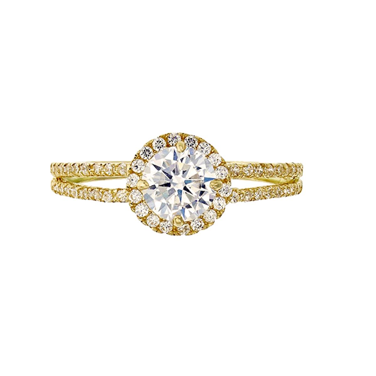 10K Yellow Gold 6mm Round CZ Micropave Halo Engagement Ring