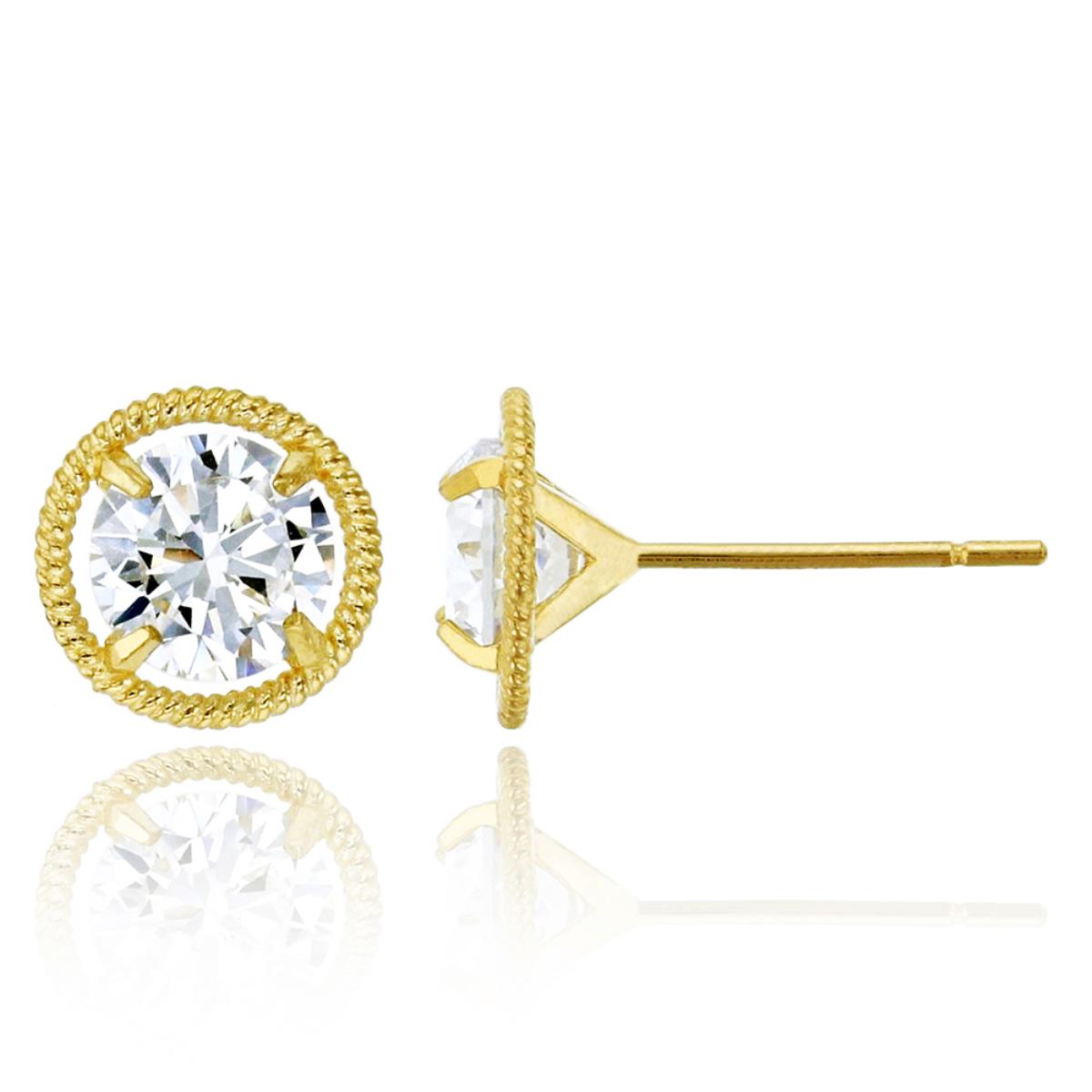 10K Yellow Gold Milgrain 5.50mm Round Halo Martini CZ Stud Earring
