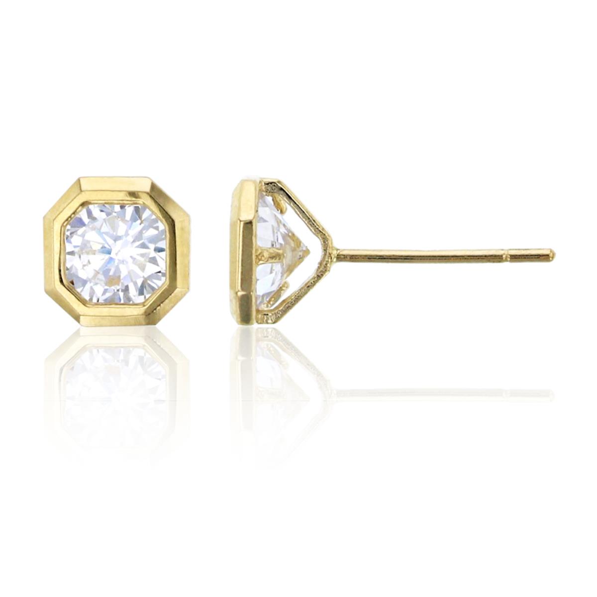 10K Yellow Gold 5mm Round Cut CZ Octagon Shaped Stud Earring