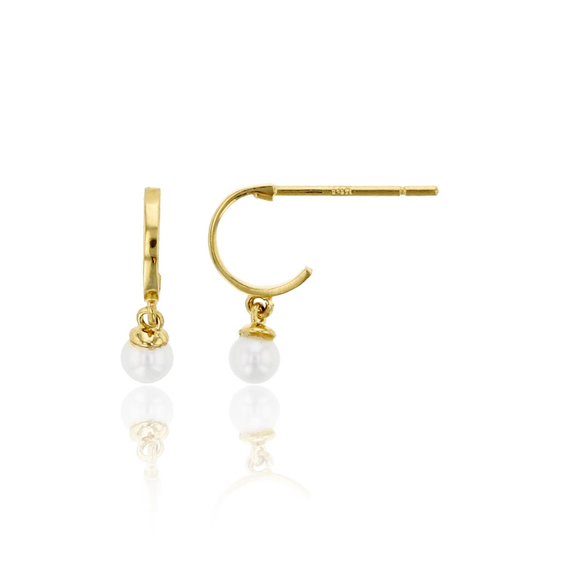 10K Yellow Gold 3mm Fresh Water Pearl Half Circle Polished Dangling Earring