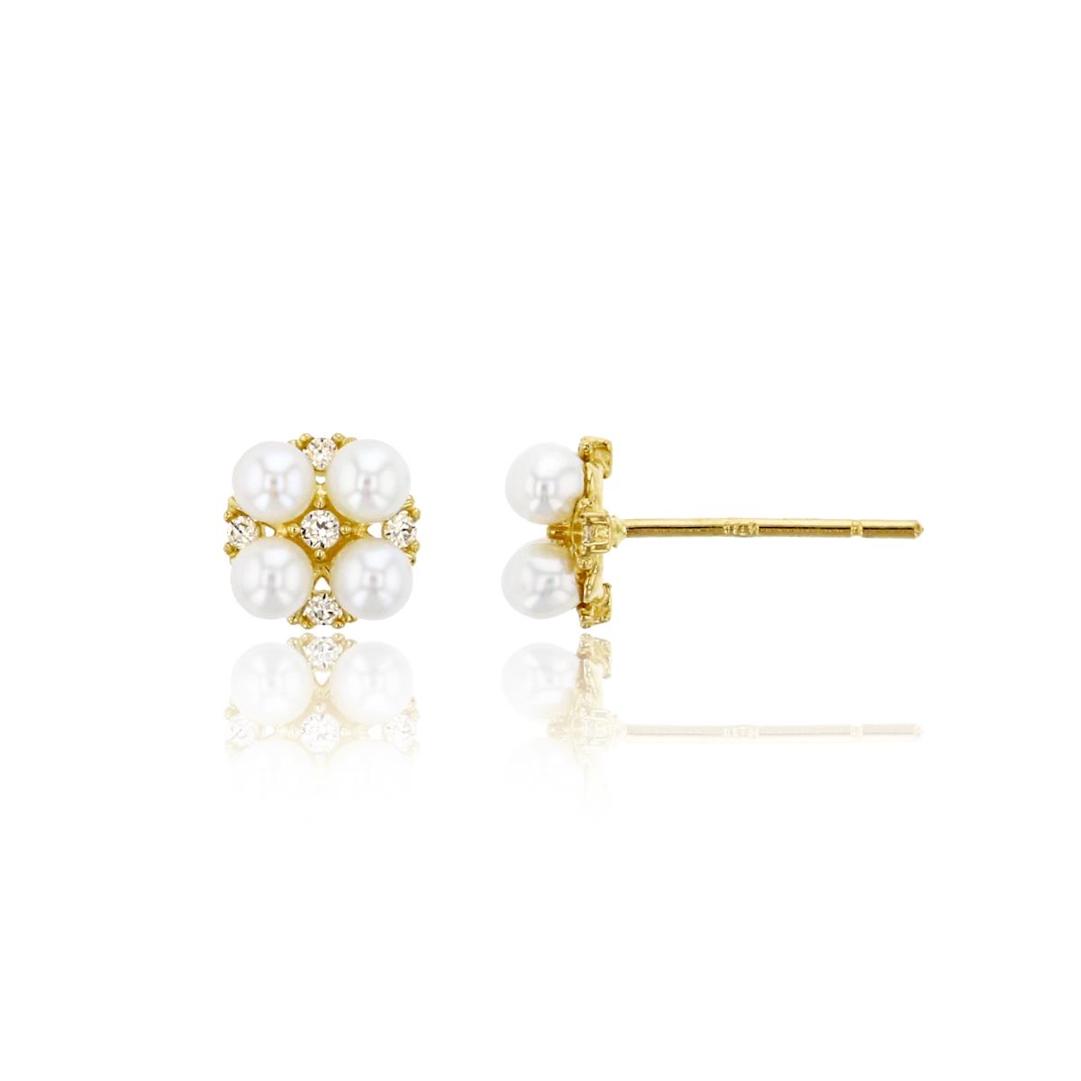 10K Yellow Gold 2mm Fresh Water Pearl & CZ Studs with Silicon Backs