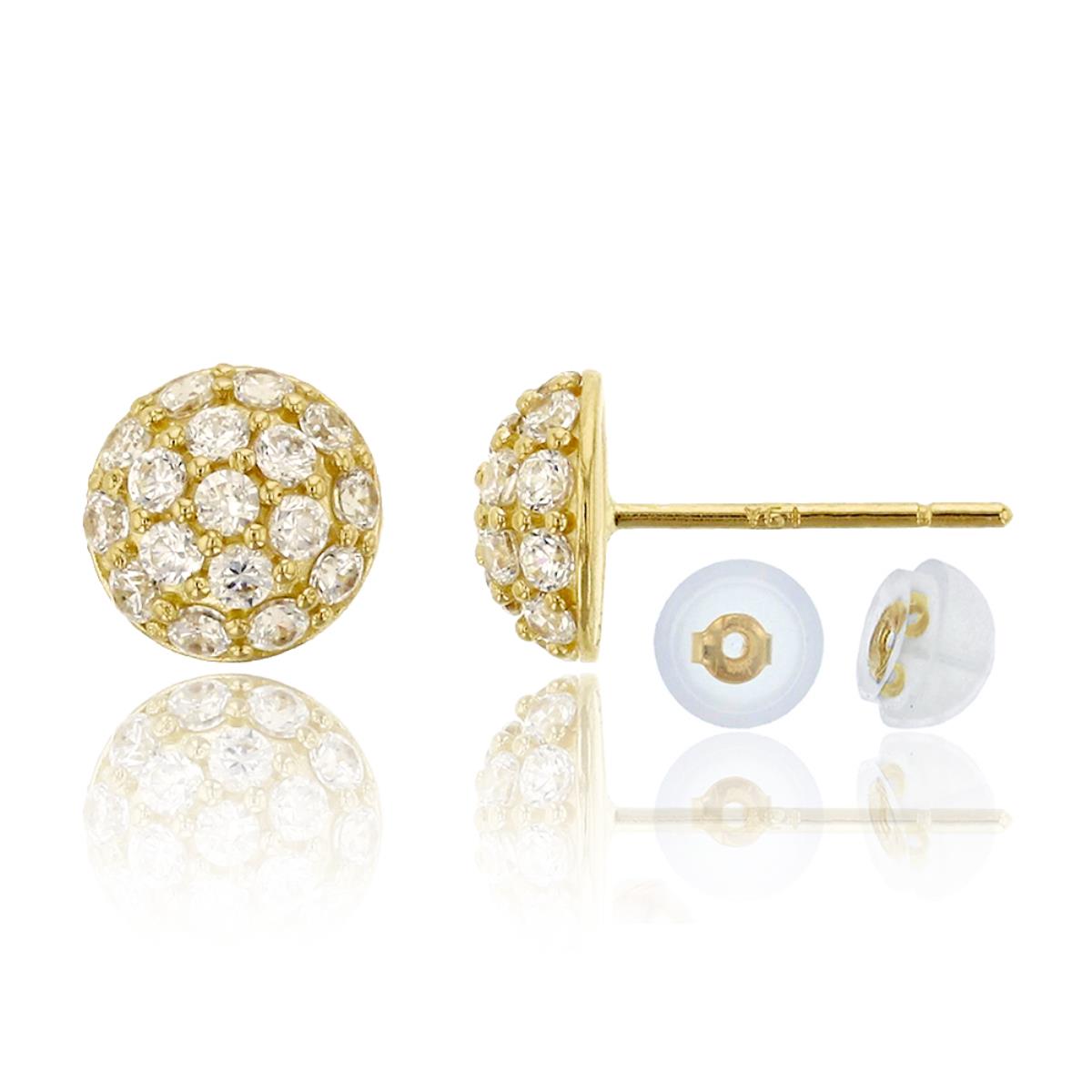 10K Yellow Gold Micropave 6mm Circle Dome CZ Stud & 10K Silicone Back