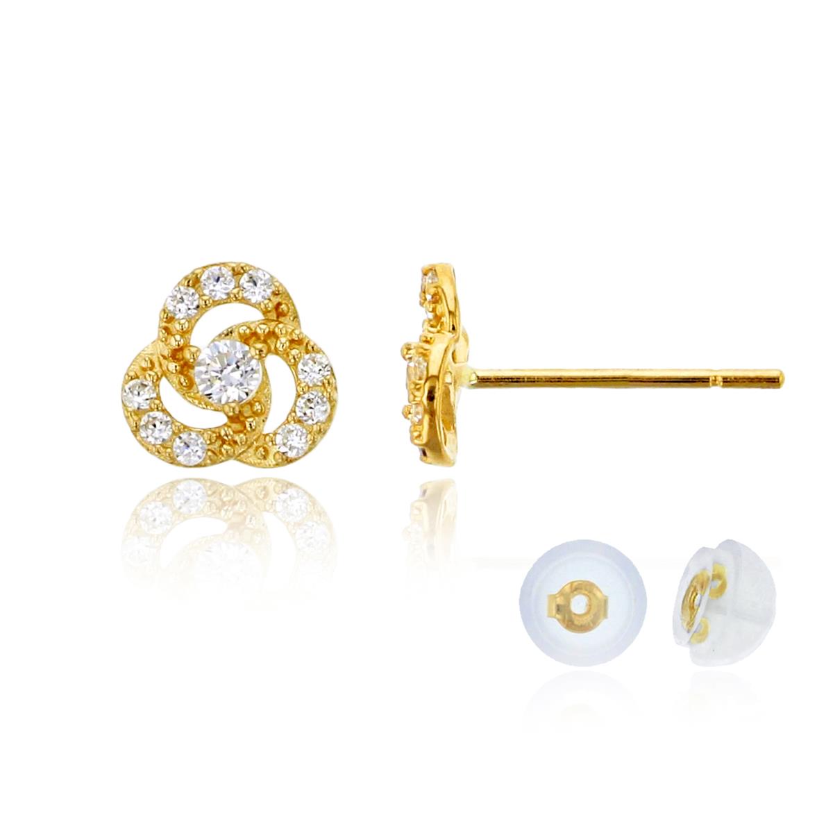 14K Yellow Gold  Micropave 6mm Interlocking Circle Stud Earing & 14K Silicone Back