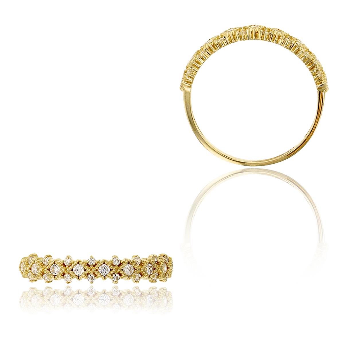 14K Yellow Gold 1.1mm& 1.5mm Round CZ Micropave Fashion Ring