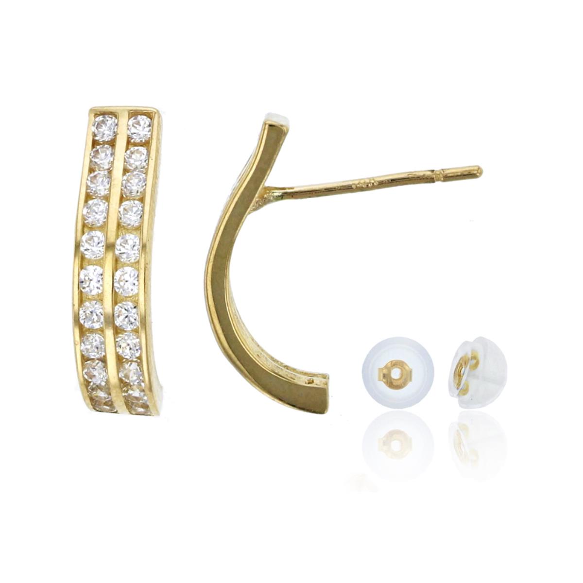 10K Yellow Gold 2-Row Channel Wavy Drop Earring & 10K Silicone Back