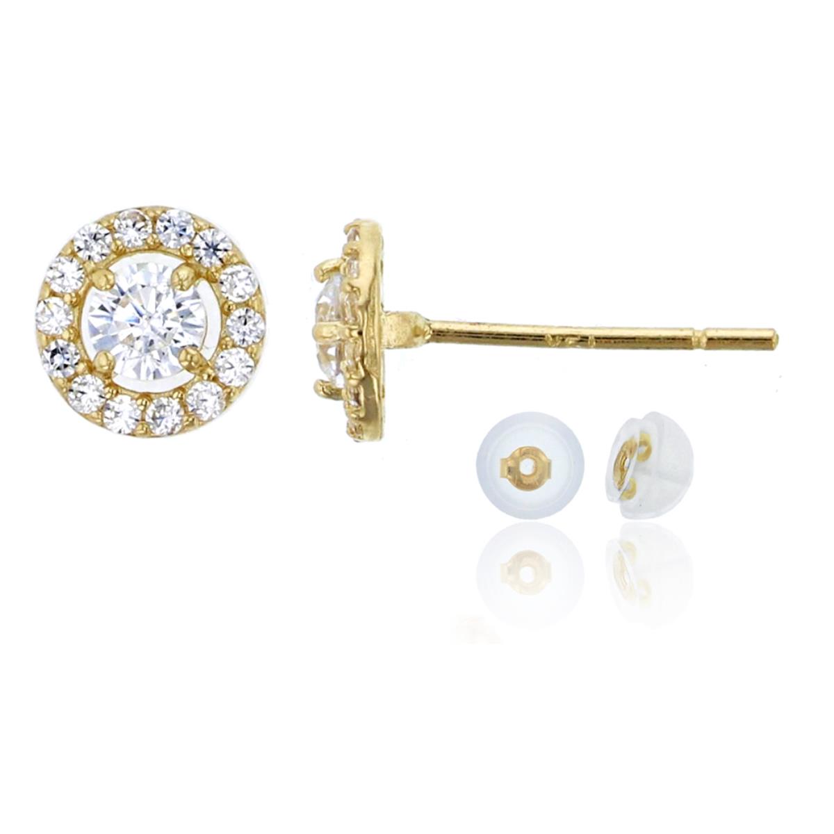 10K Yellow Gold Micropave 3mm Round Cut Halo Stud & 10K Silicone Back