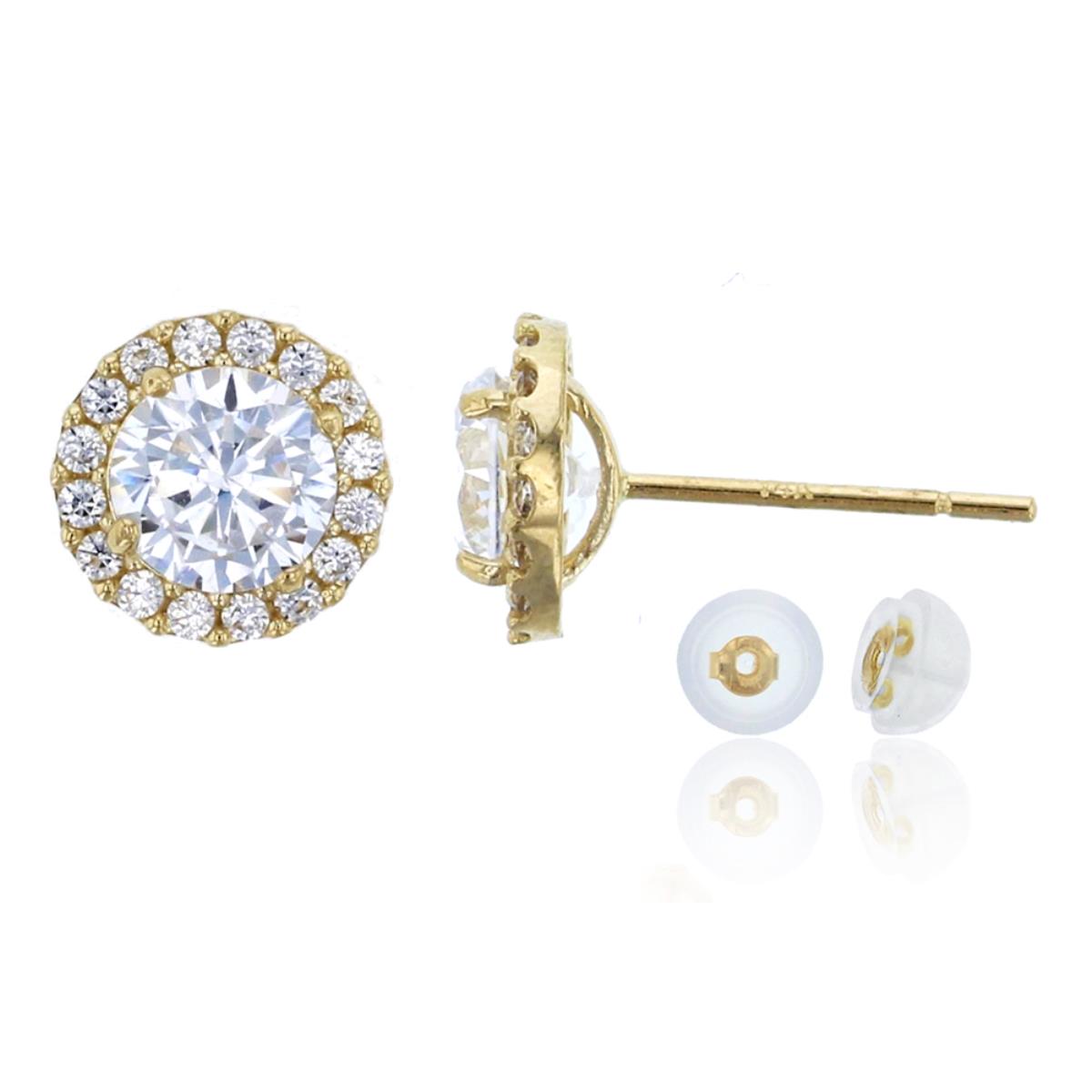 10K Yellow Gold Pave 5mm Round Cut Halo Stud & 10K Silicone Back