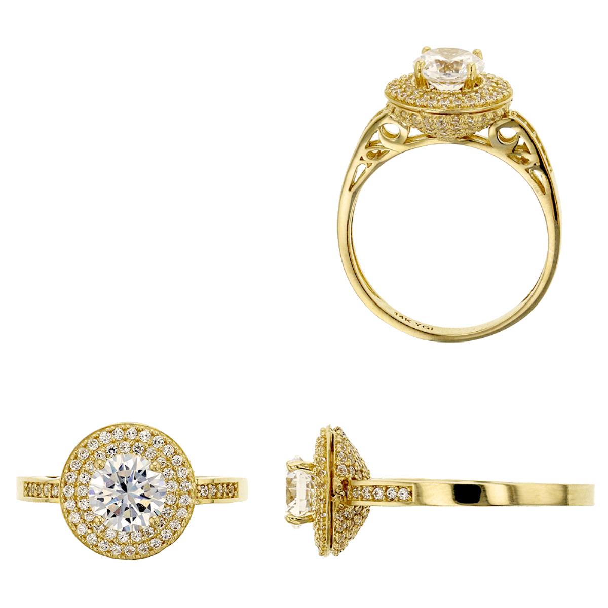 14K Yellow Gold 6.25mm Round CZ Fancy Engagement Ring