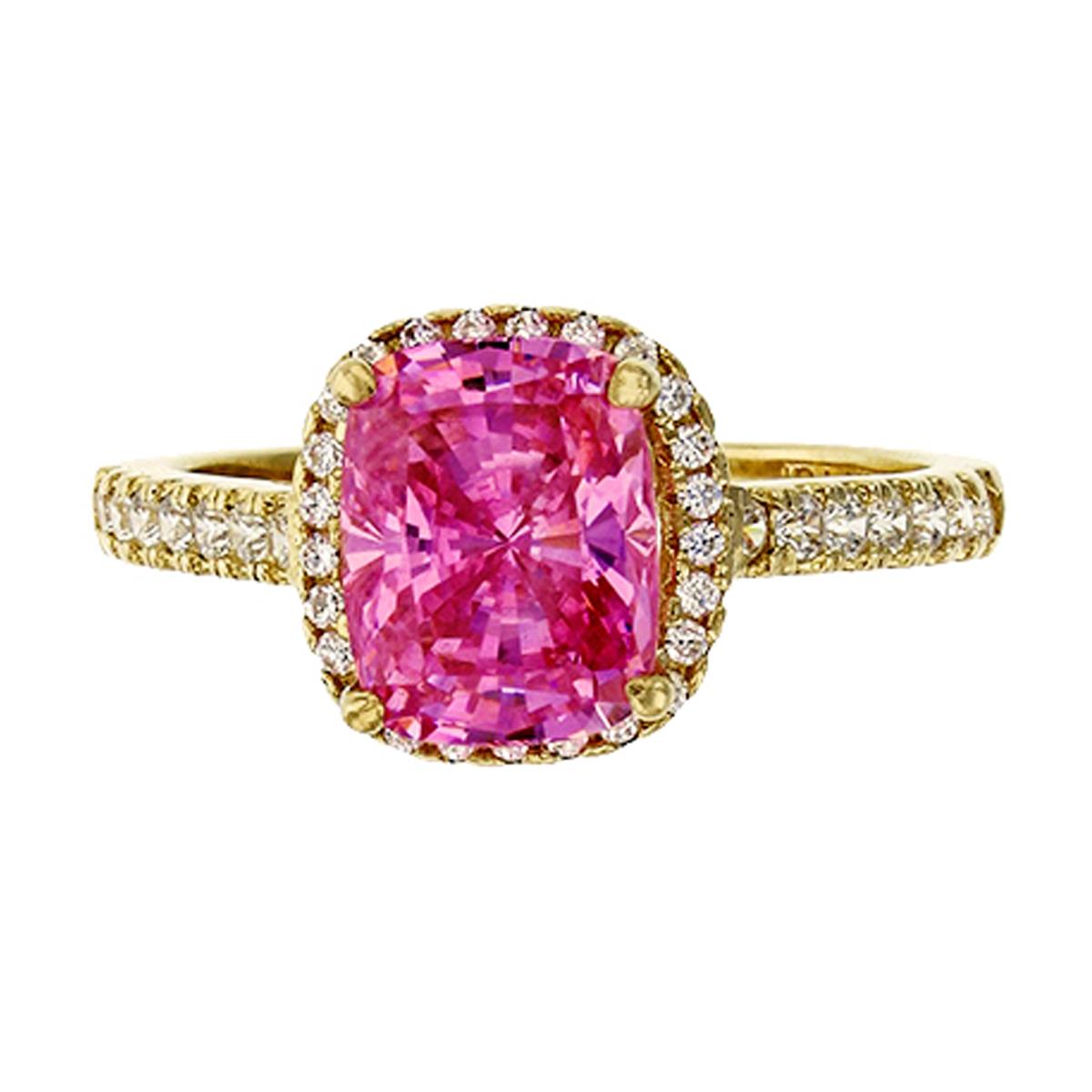 10K Yellow Gold Micropave 9x7mm Pink Radiant Cushion CZ Engagement Ring