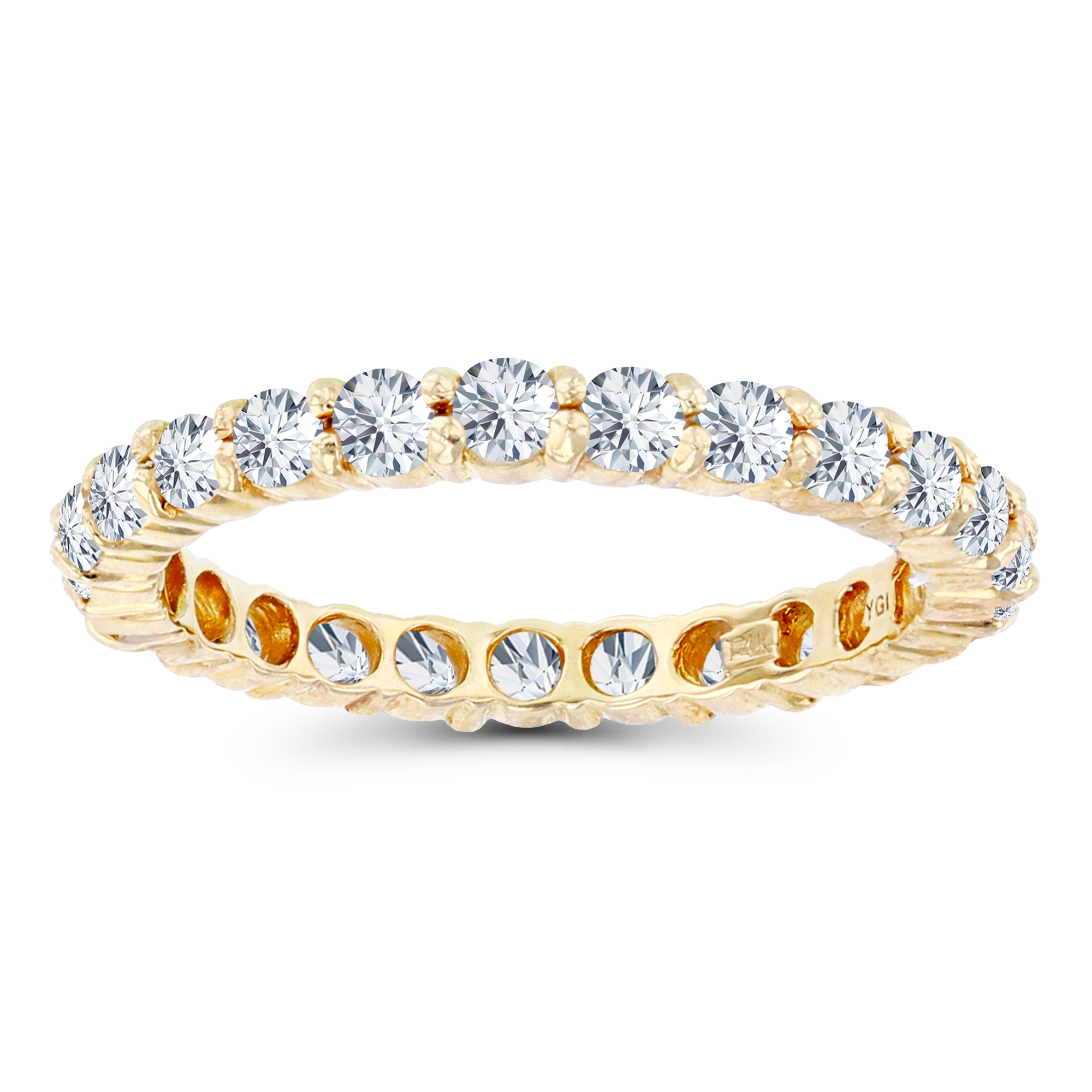 14K Yellow Gold 2.5mm Round CZ Micropave Eternity Ring