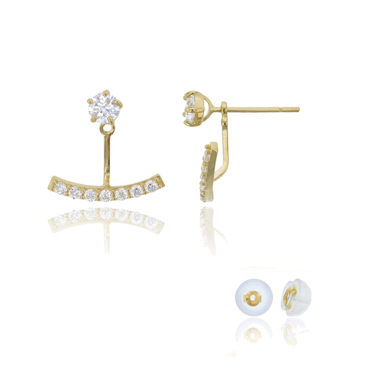 14K Yellow Gold 3mm Rd Solitaire Post with Curved Bar Stud Earring & 14K Silicone Back