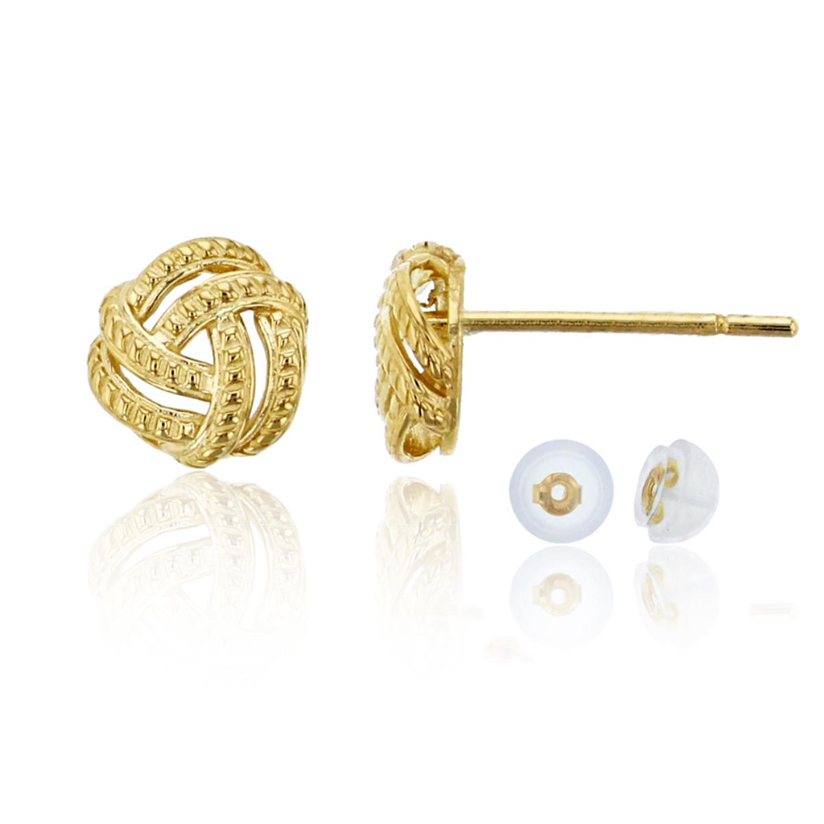 14K Yellow Gold DC 6mm Love Knot Stud Earring & 14K Silicone Back