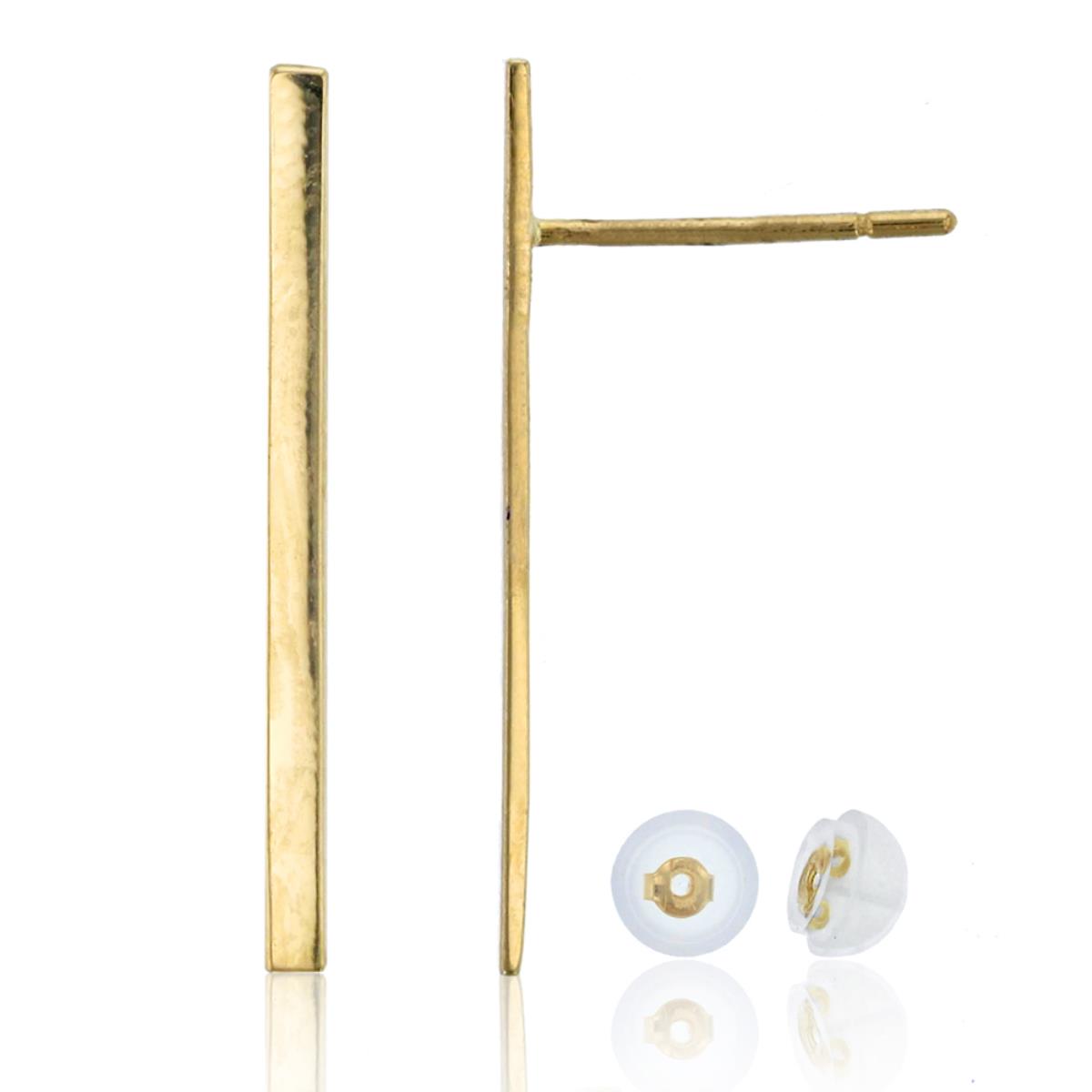 14K Yellow Gold Polished Thin Straight Long Stud Earring & 14K Silicone Back