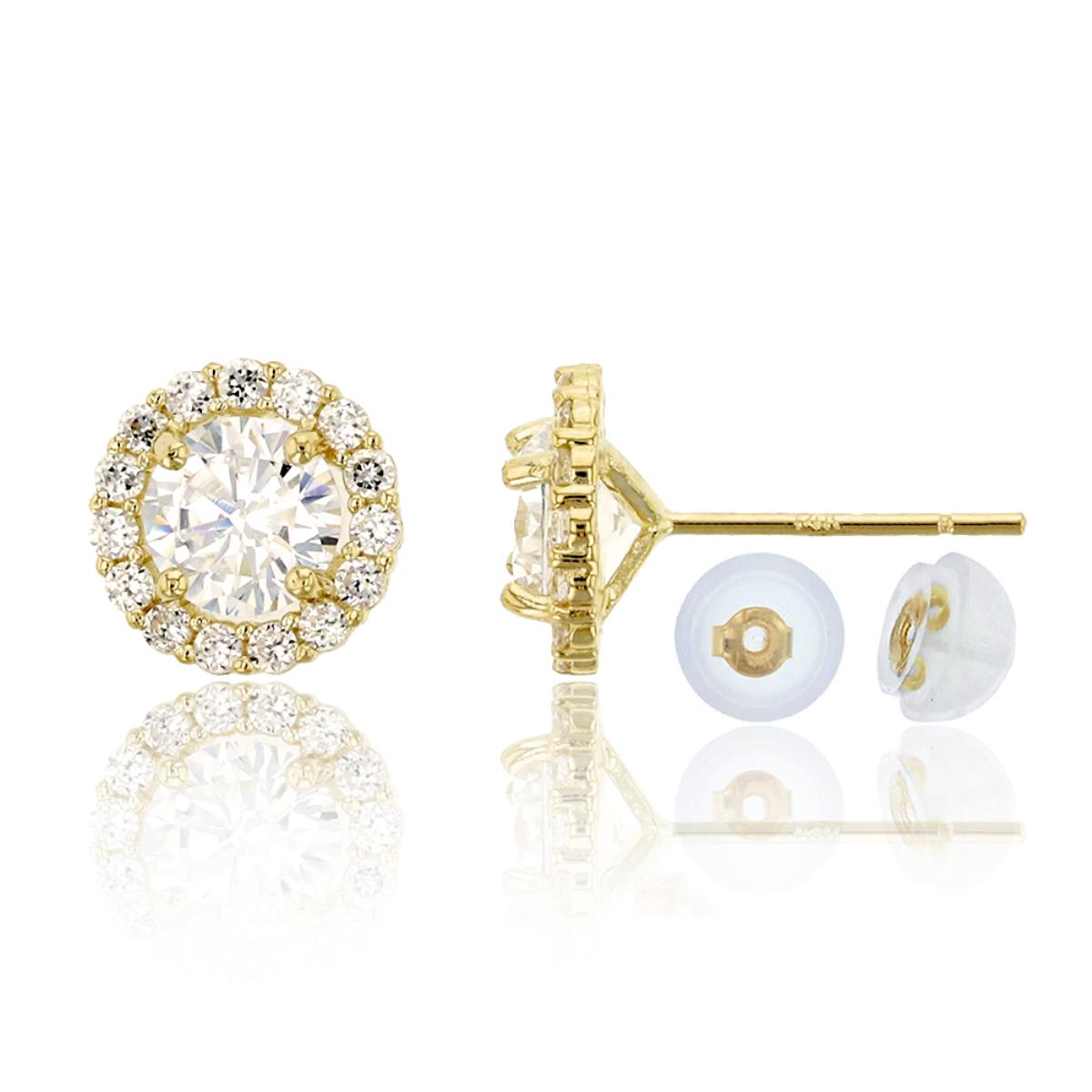 14K Yellow Gold 5mm Round Cut Halo Stud Earring & 14K Silicone Back