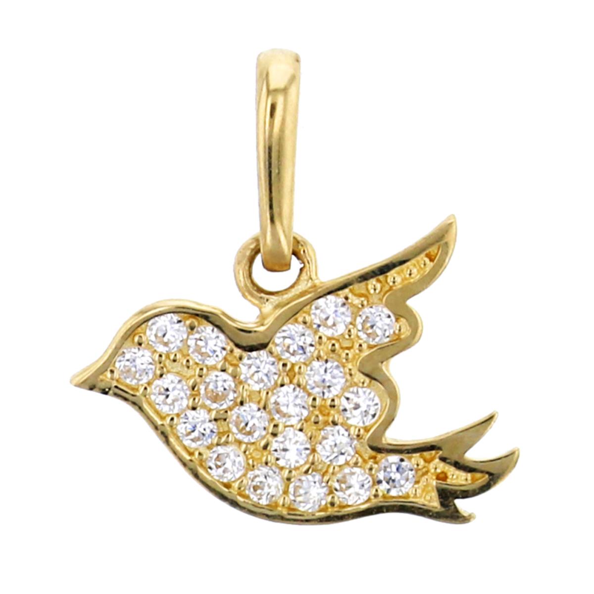 14K Yellow Gold Micropave Dove Pendant