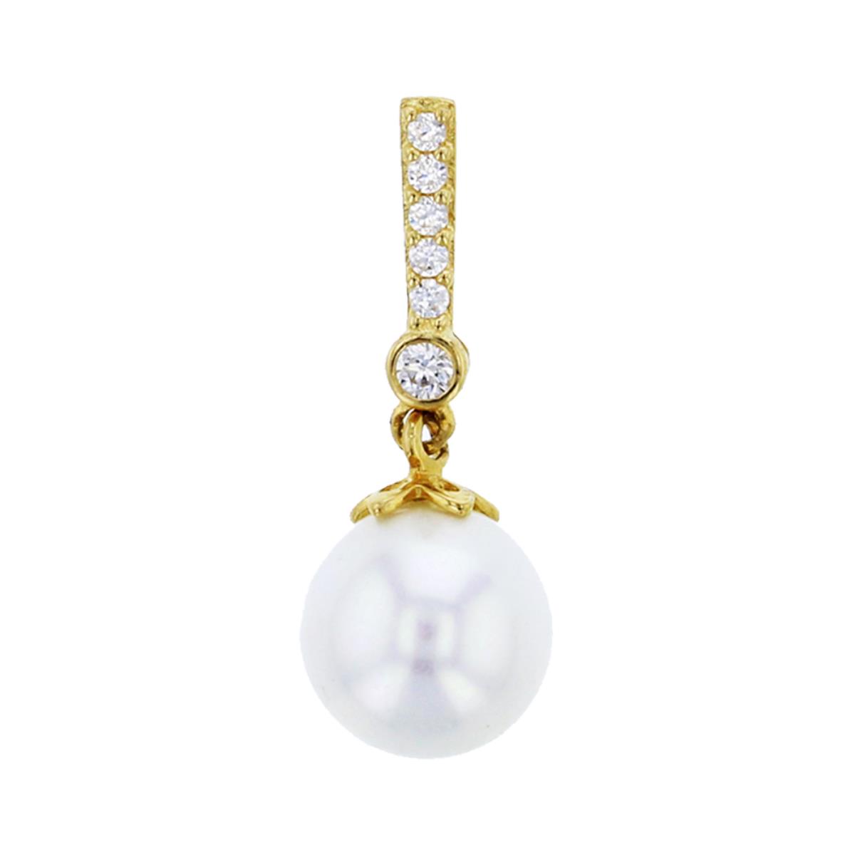 10K Yellow Gold 6mm Fresh Water Pearl & CZ Dangling Pendant