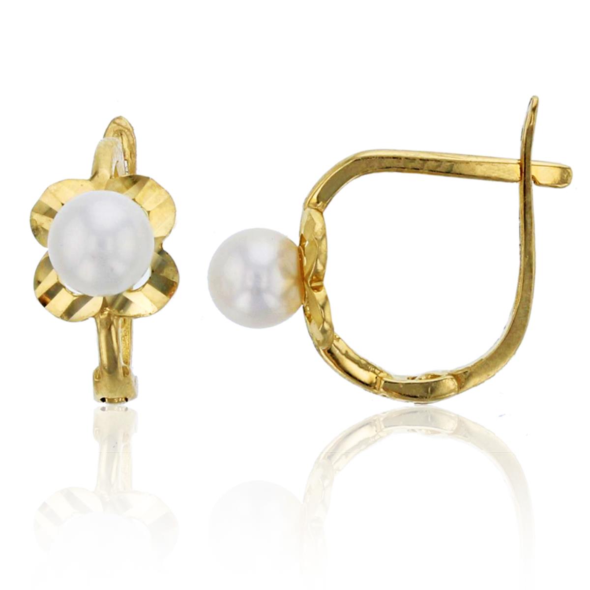 10K Yellow Gold DC 6x13mm Fresh Water Pearl Flower Latchback Earring