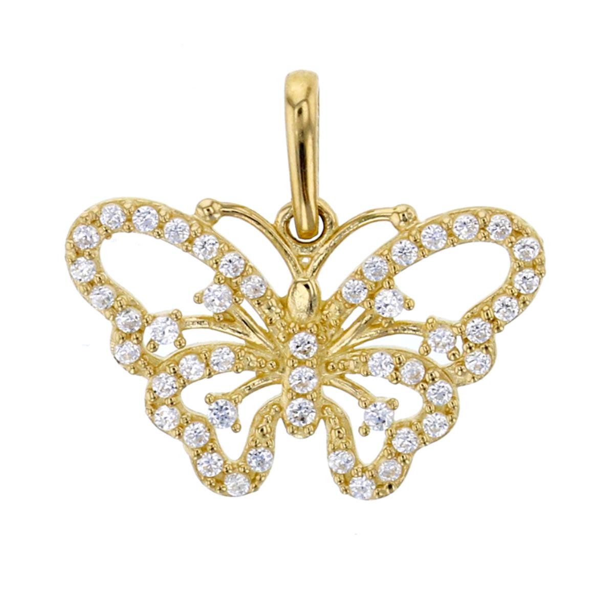 10K Yellow Gold Micropave Open Butterfly CZ Dangling Pendant