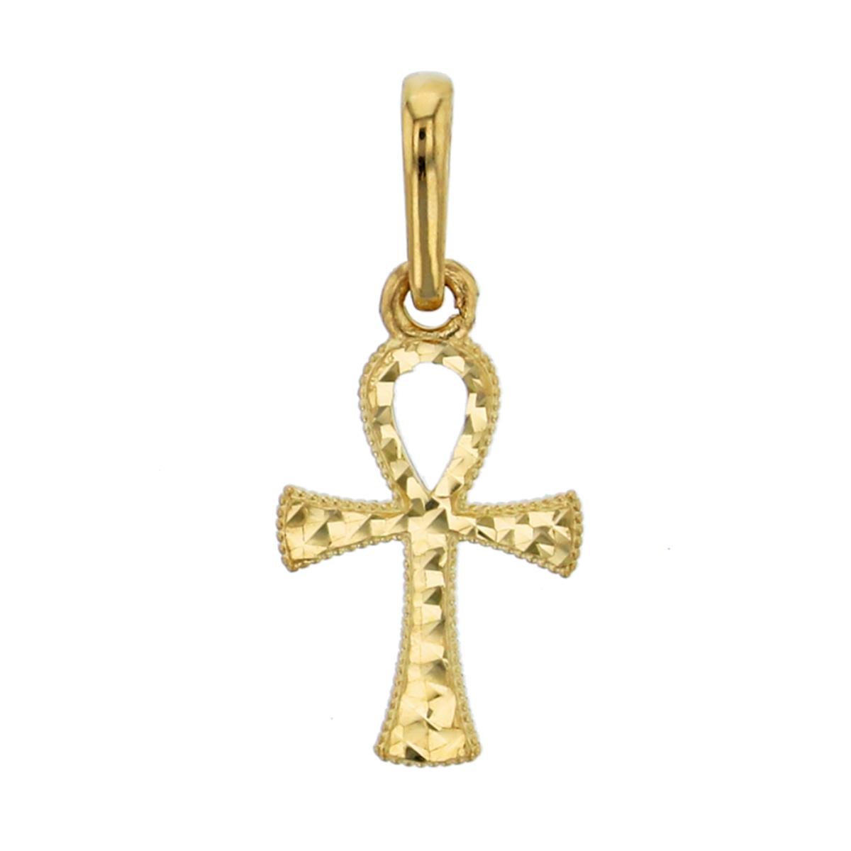 10K Yellow Gold Diamond Cut Small Ankh Cross Pendant