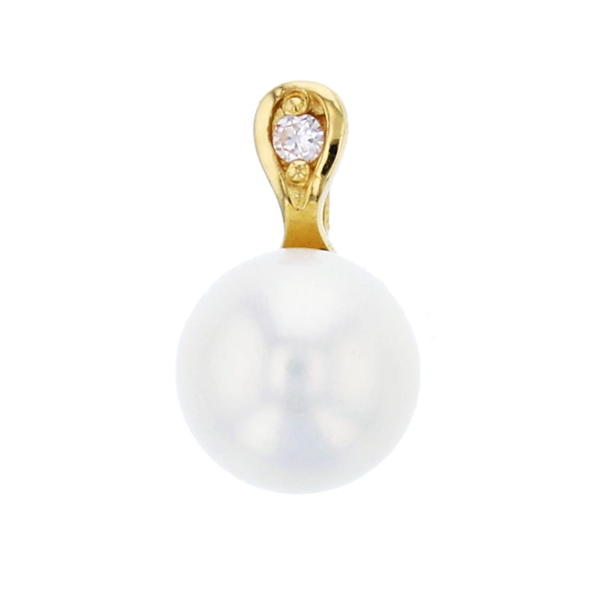 10K Yellow Gold 6mm Fresh Water Pearl & CZ Pendant