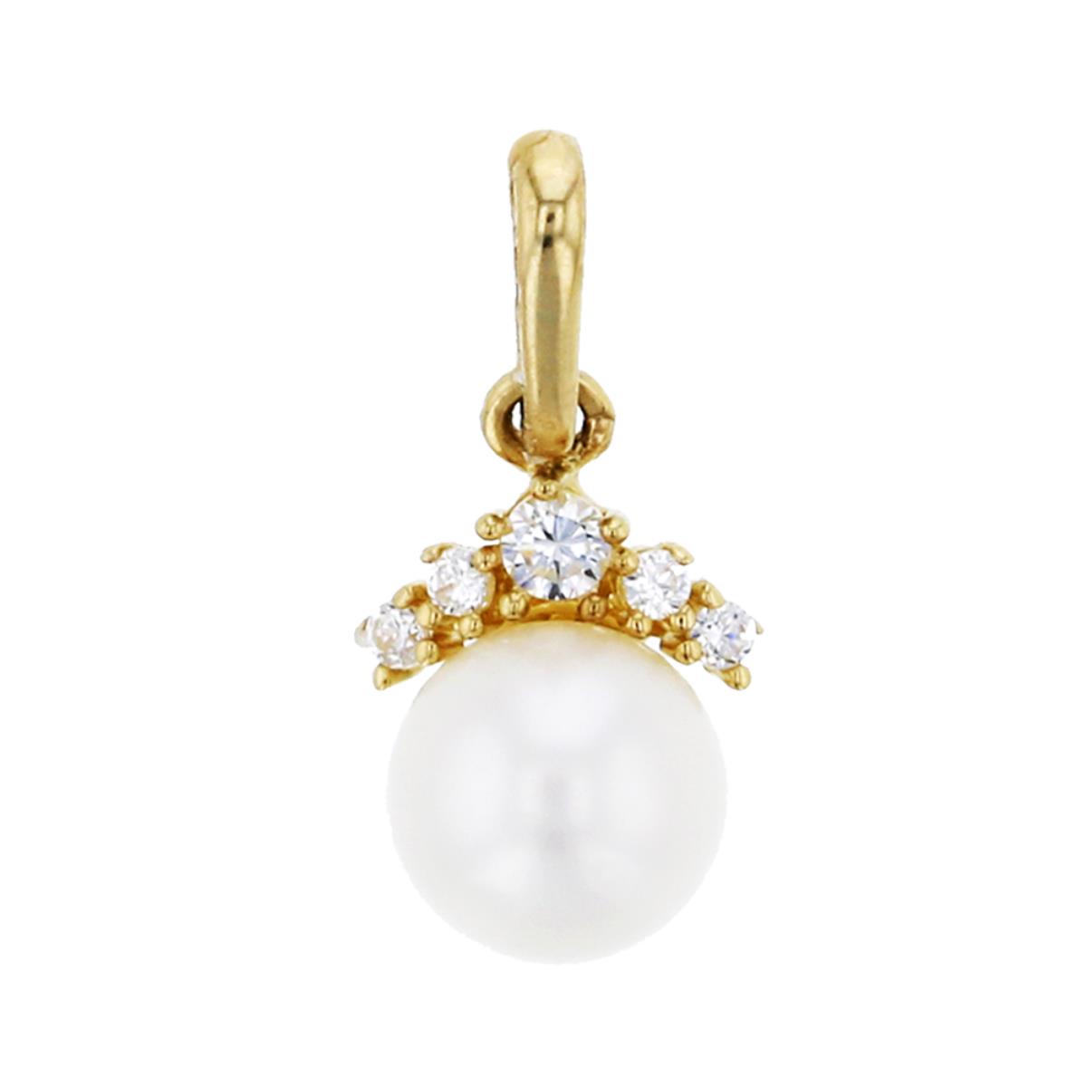 10K Yellow Gold 5mm Fresh Water Pearl & CZ Dangling Pendant