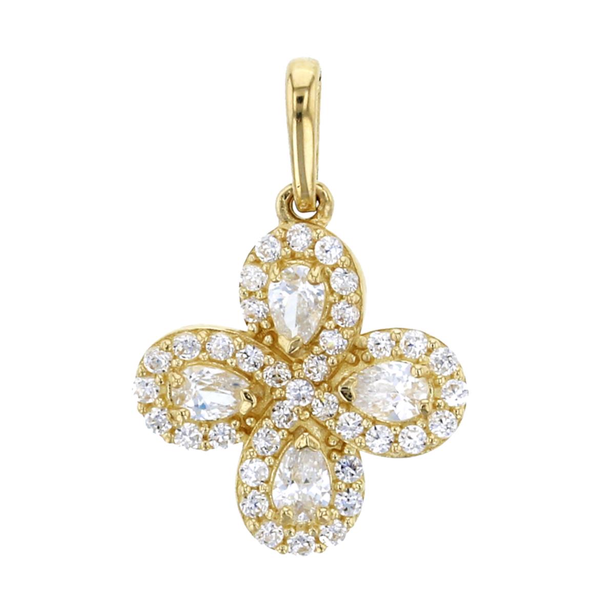 14K Yellow Gold Micropave Clover Dangling Pendant