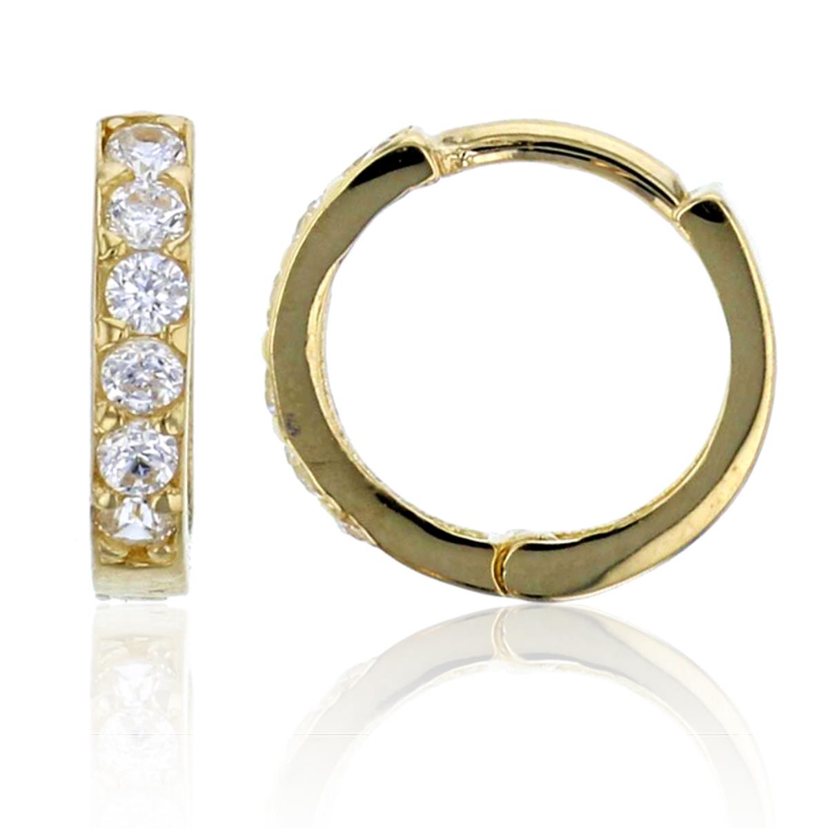 10K Yellow Gold 2x10mm 6-Stone Round CZ Prong Huggie Earring