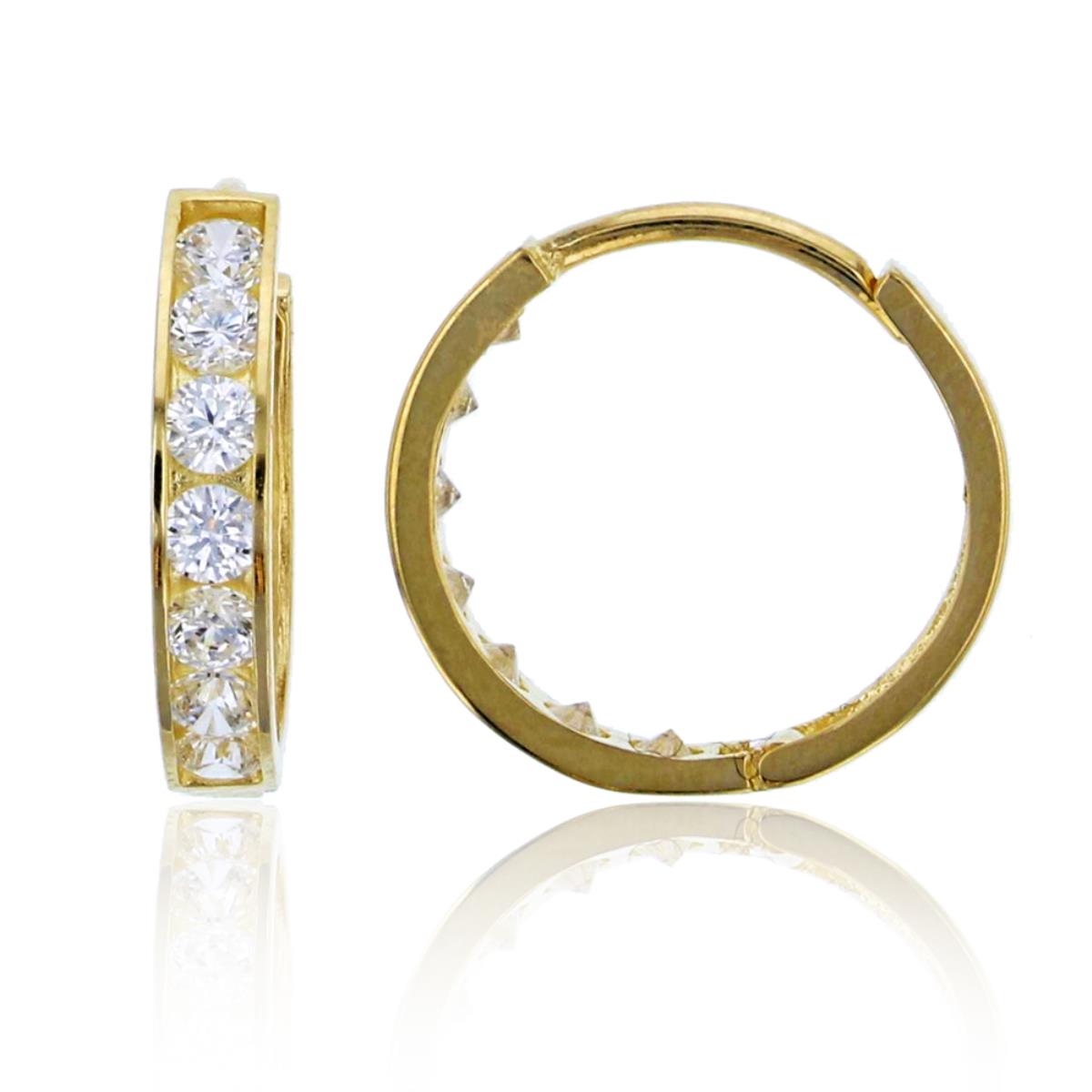 10K Yellow Gold 2x12mm 7-Stone Round CZ Channel Huggie Earring
