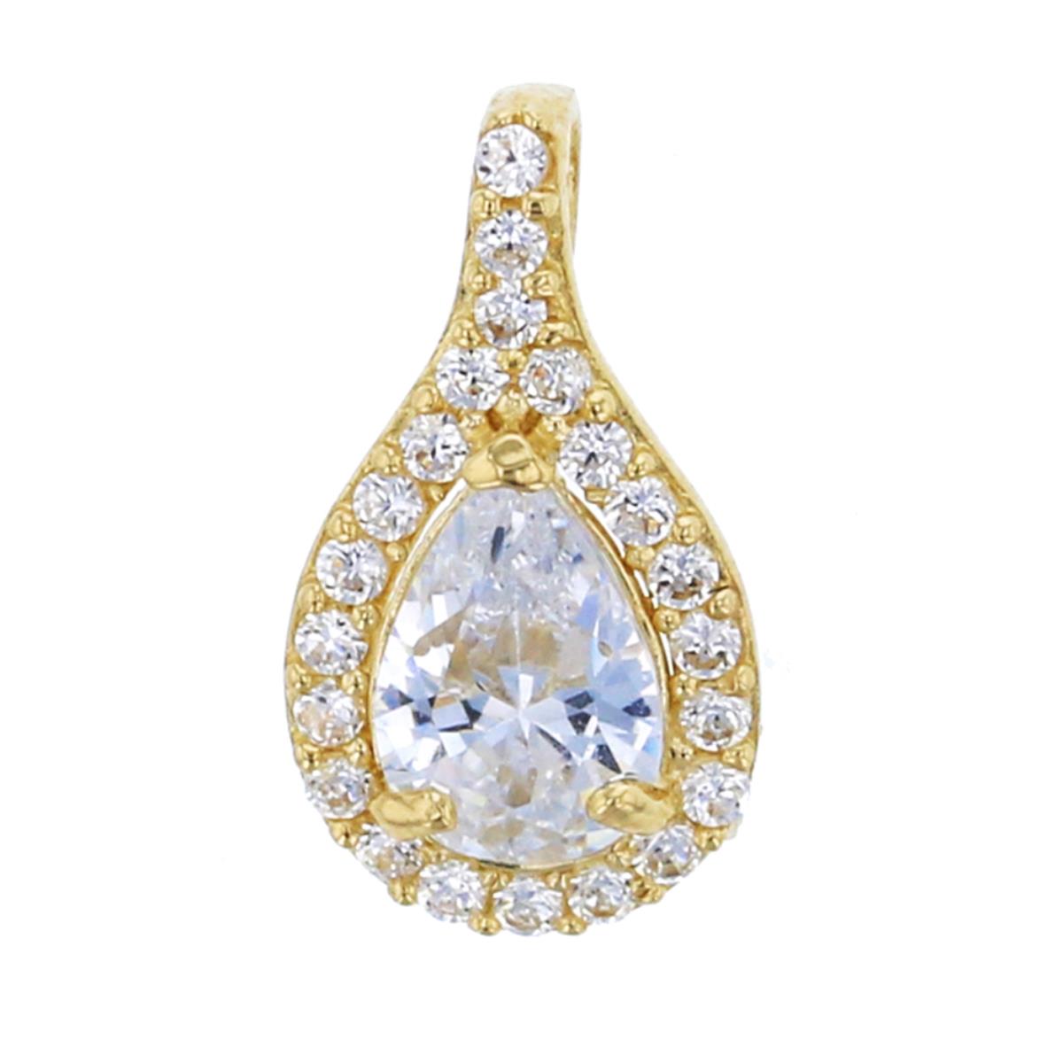 14K Yellow Gold Micropave 6x4mm Pear Cut CZ Halo Pendant