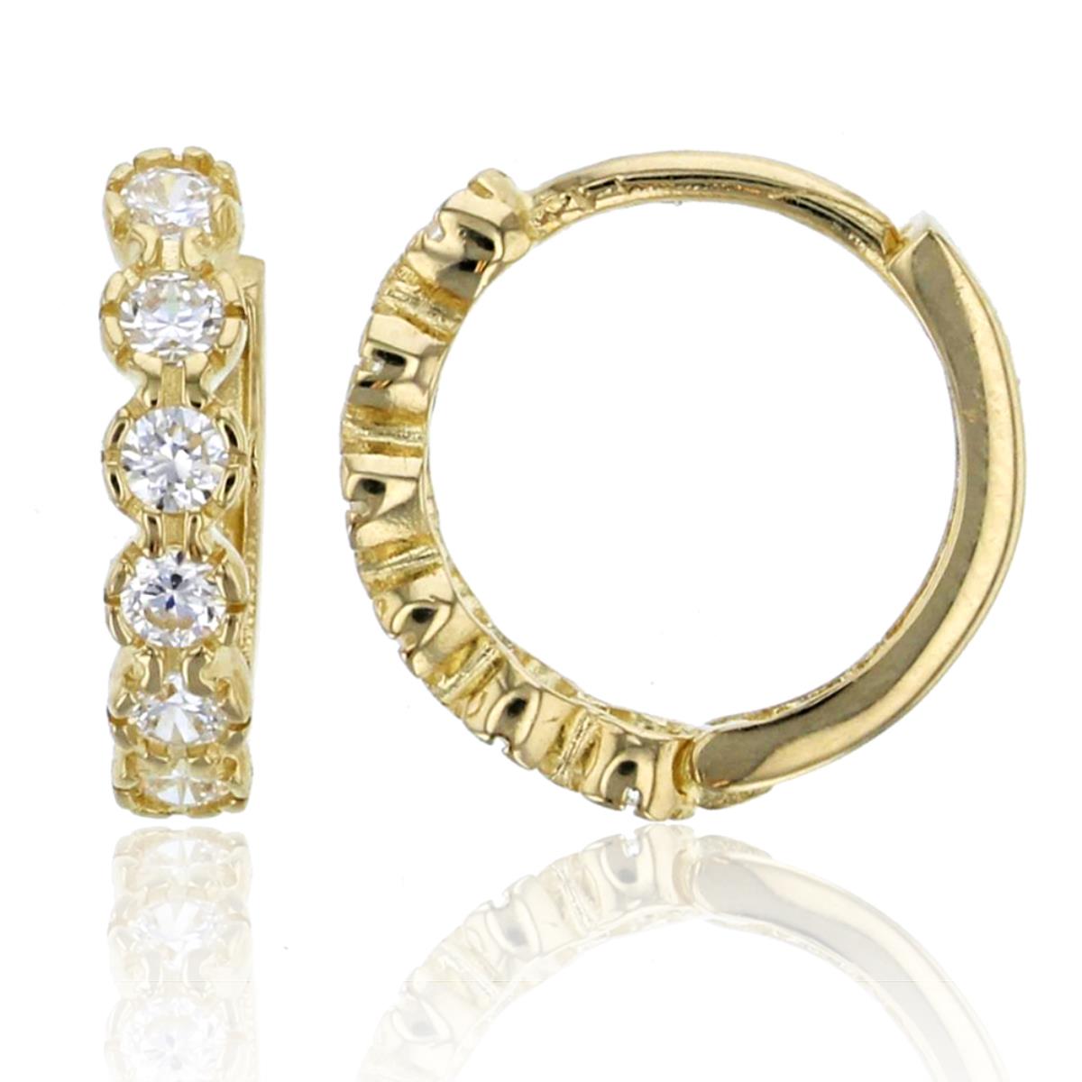 10K Yellow Gold Micropave 2x11mm Round CZ Huggie Earring