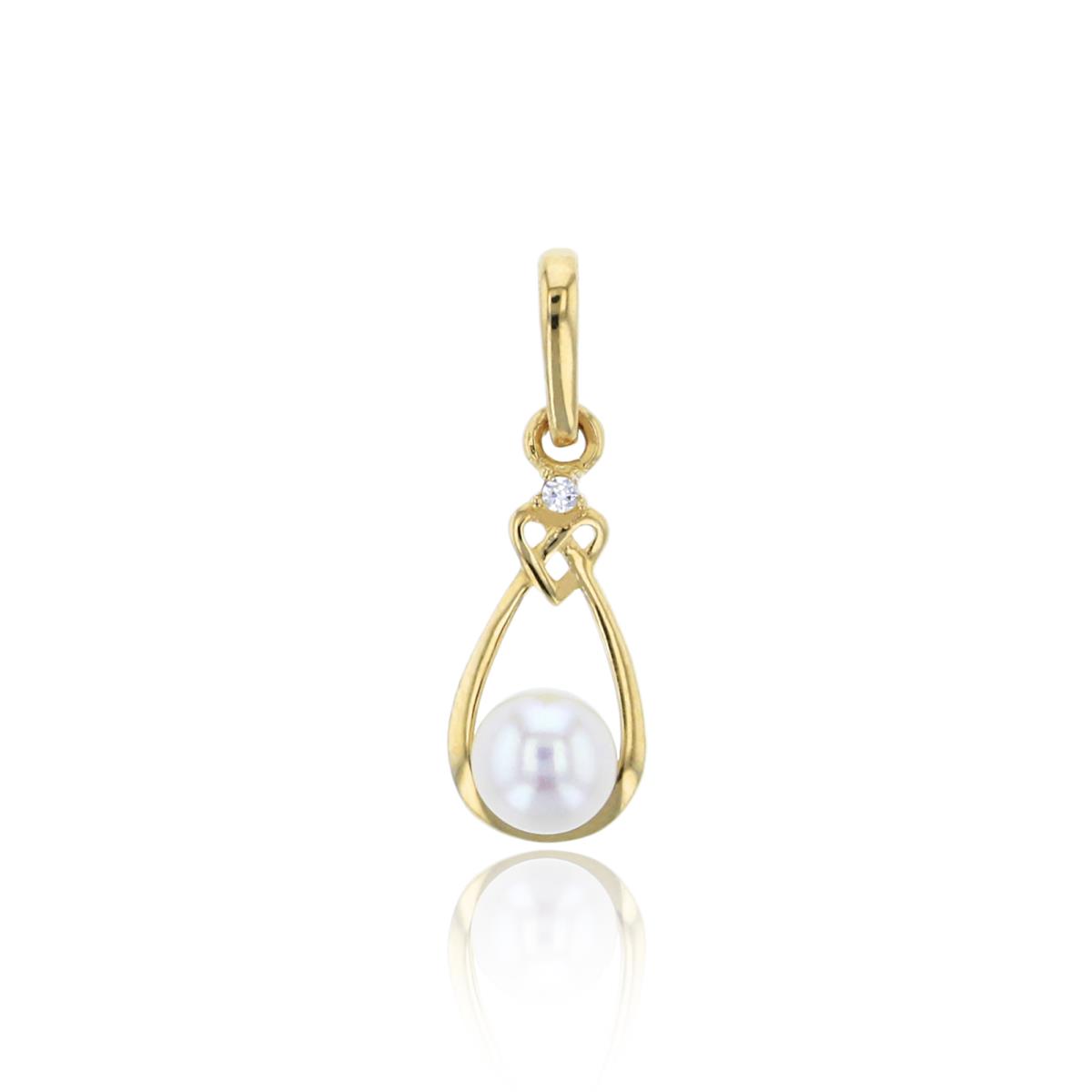 10K Yellow Gold Polished Open Pear Shape with 4mm Fresh Water Pearl & CZ Pendant