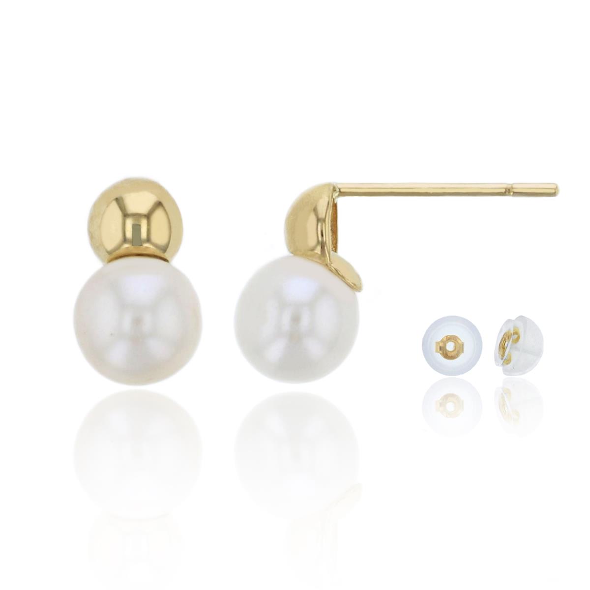 14K Yellow Gold 5mm Fresh Water Pearl Drop Earring & 14K Silicone Back