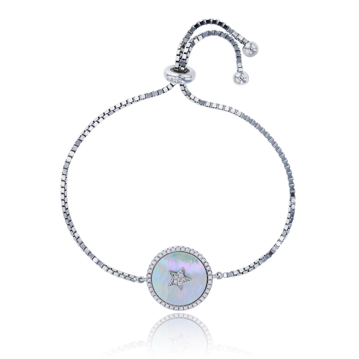 Sterling Silver Rhodium Mother Of Pearl Star Adjustable Bracelet