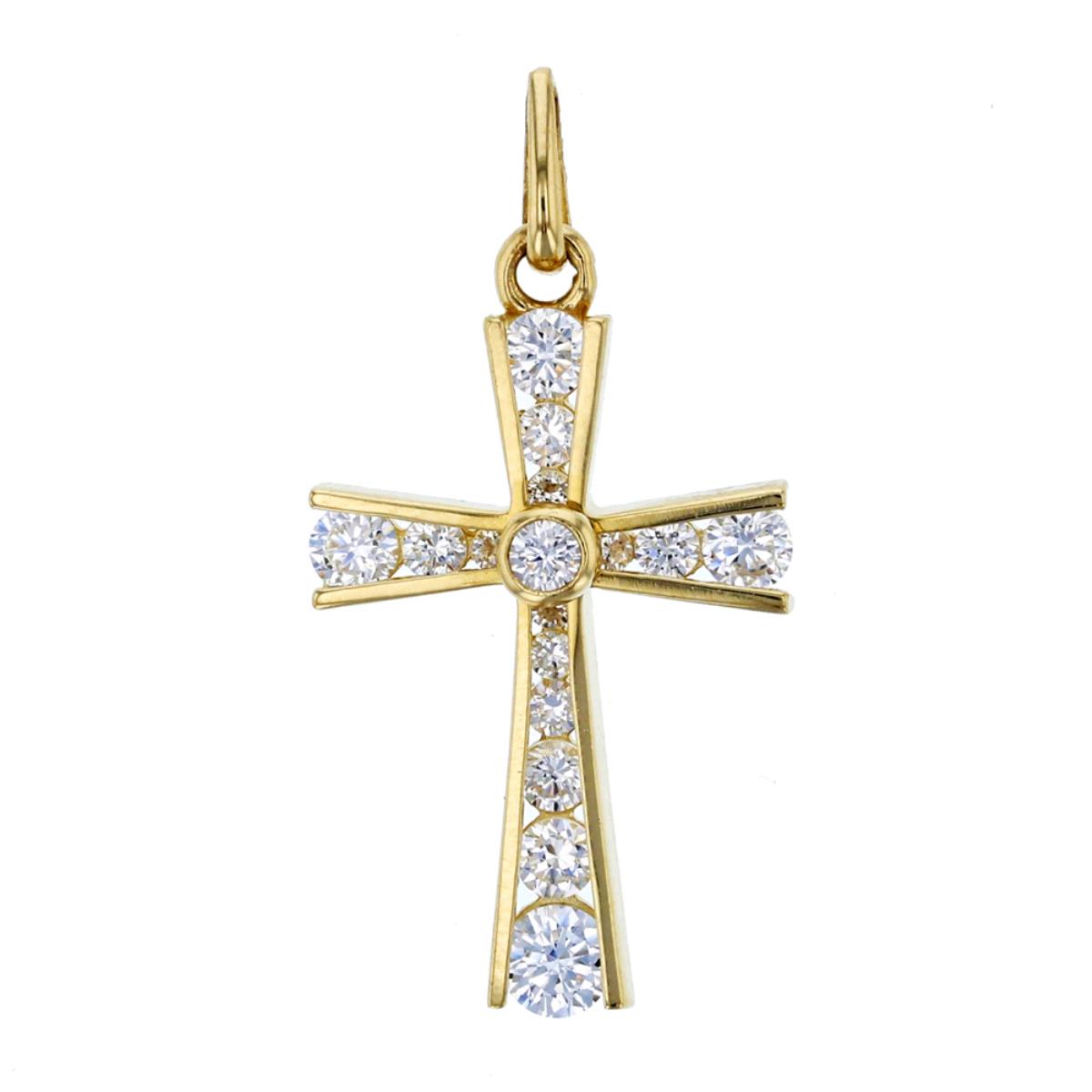 14K Yellow Gold Channel Round CZ Cross 30x15mm Dangling 18" Necklace