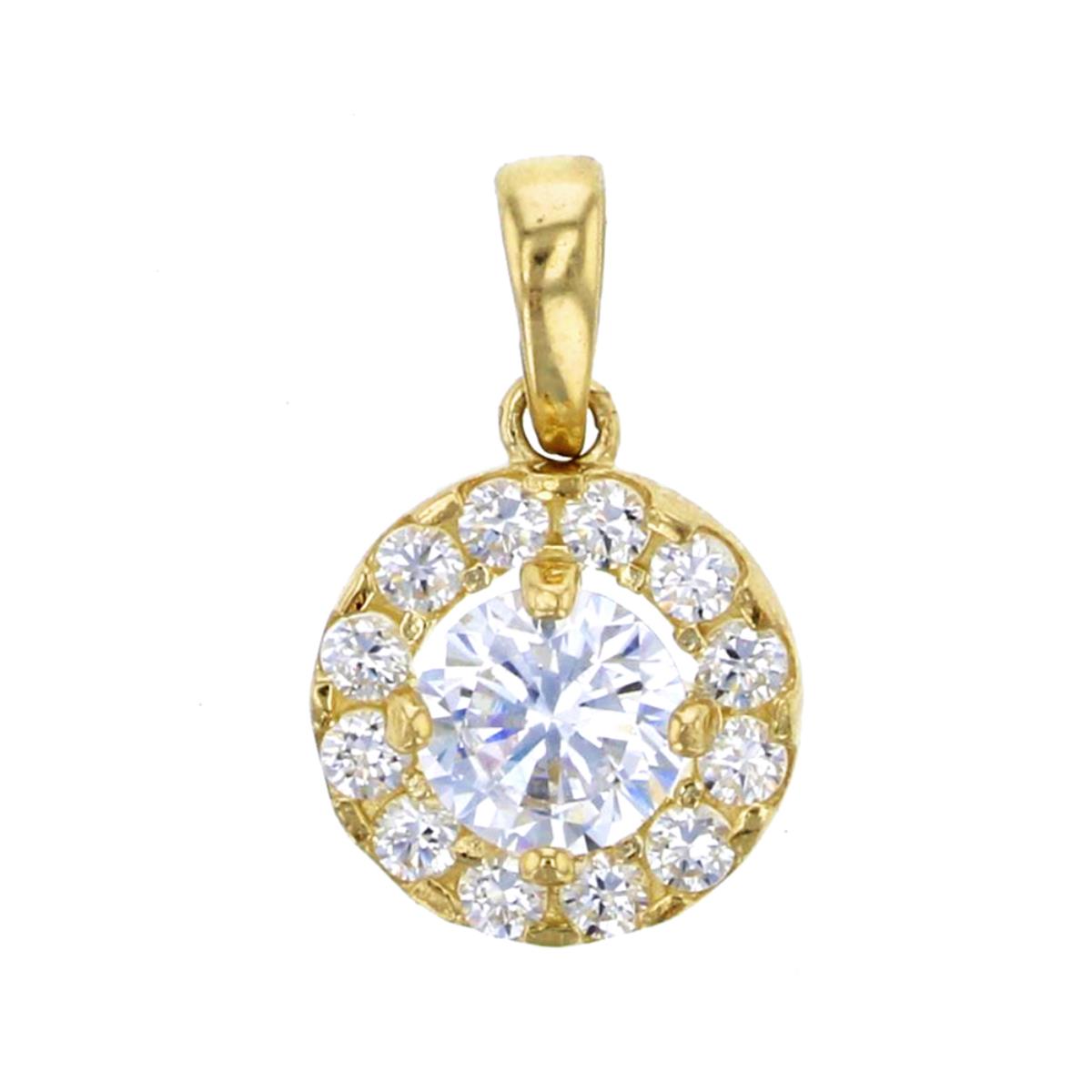 14K Yellow Gold 4.5mm Round Cut CZ Halo 13x8mm Dangling 18" Necklace