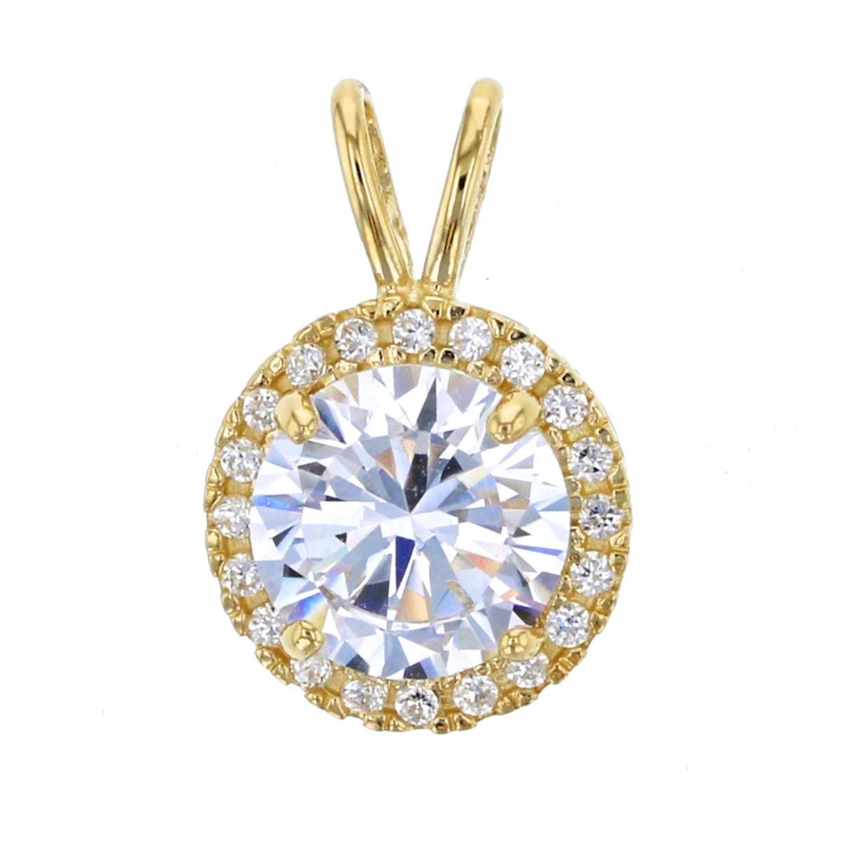 10K Yellow Gold 7mm Round Cut CZ Halo Dangling 18" Necklace