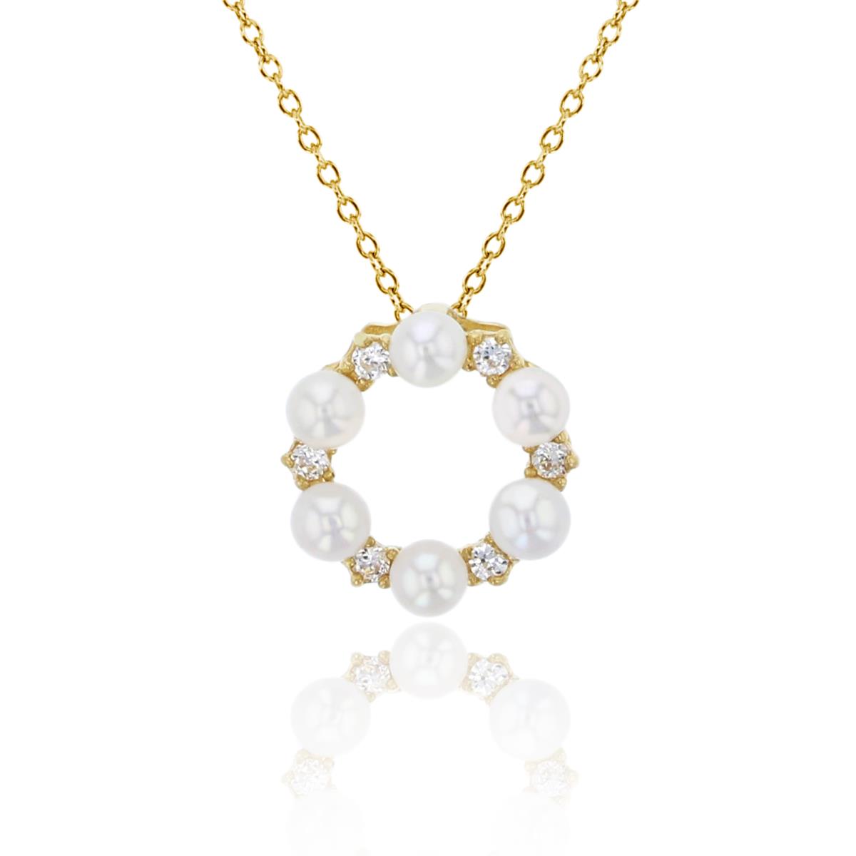 10K Yellow Gold 2mm 6-Stone Fresh Water Pearl & CZ Round 18" Necklace