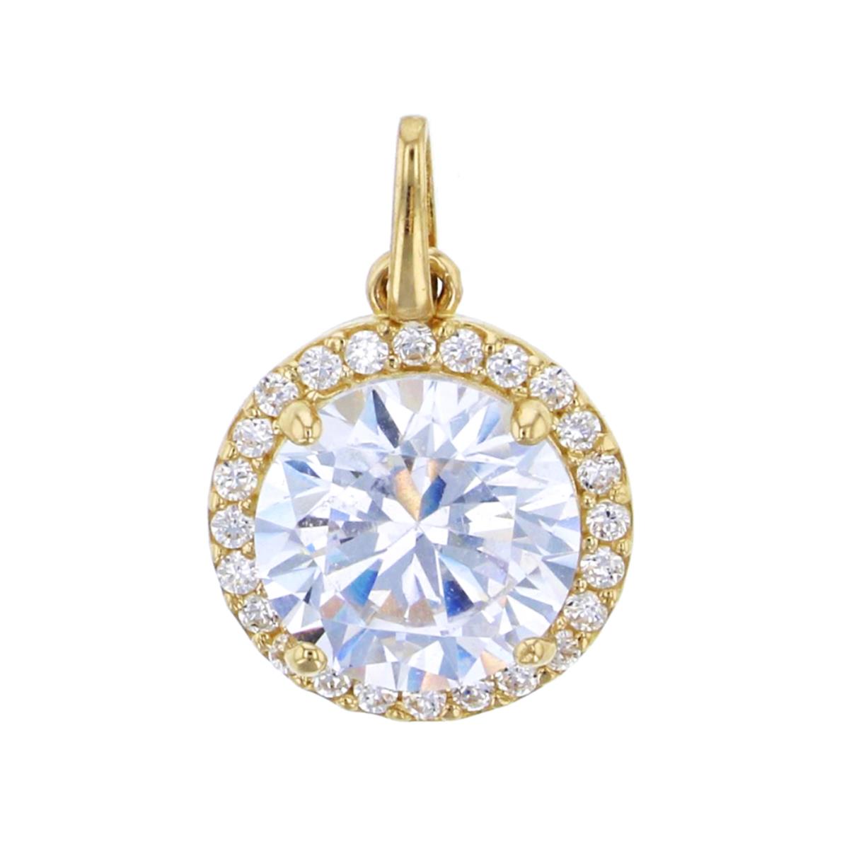 10K Yellow Gold 8mm Round Cut CZ Halo Dangling 18" Necklace