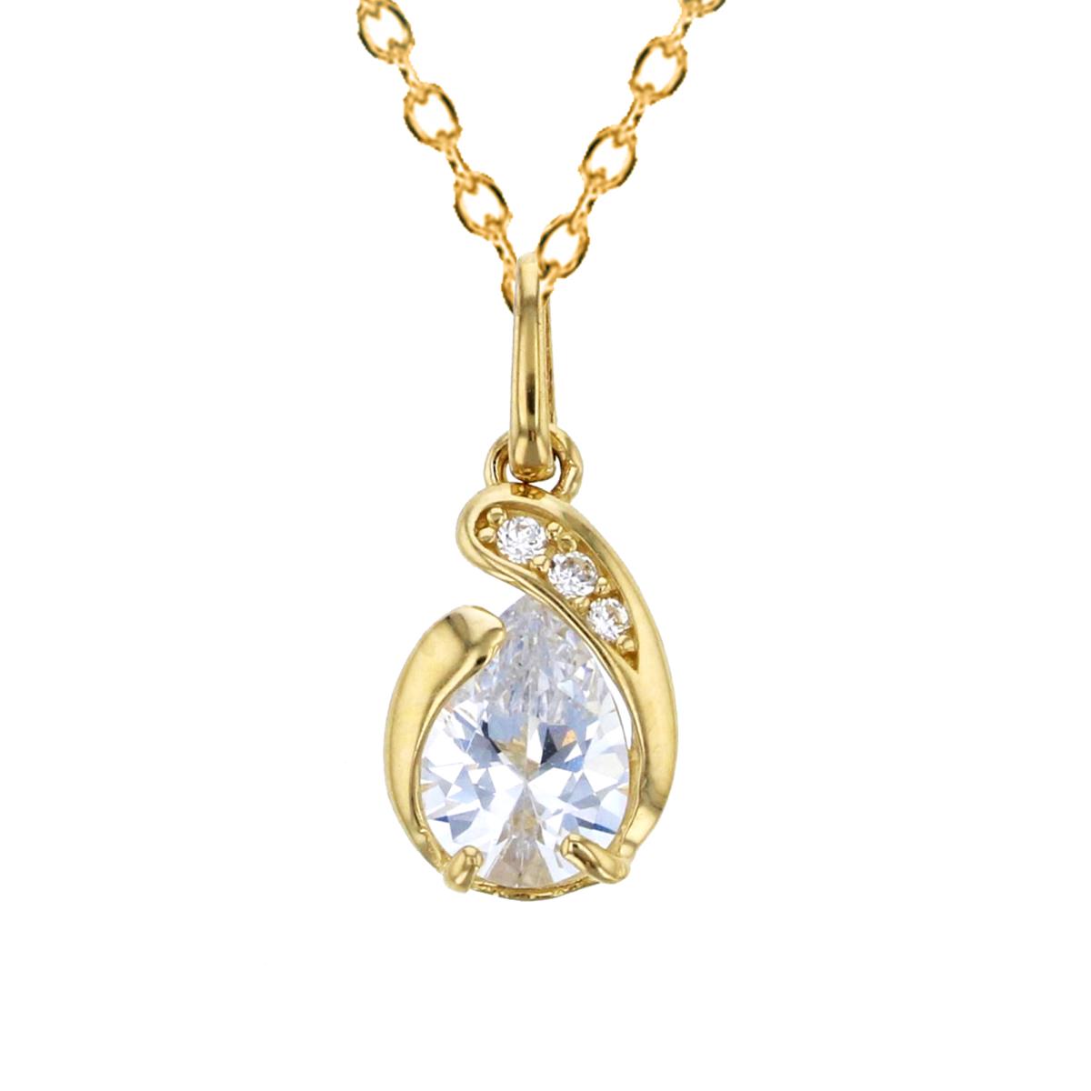 14K Yellow Gold 7x5mm Pear Cut CZ Dangling 18" Necklace