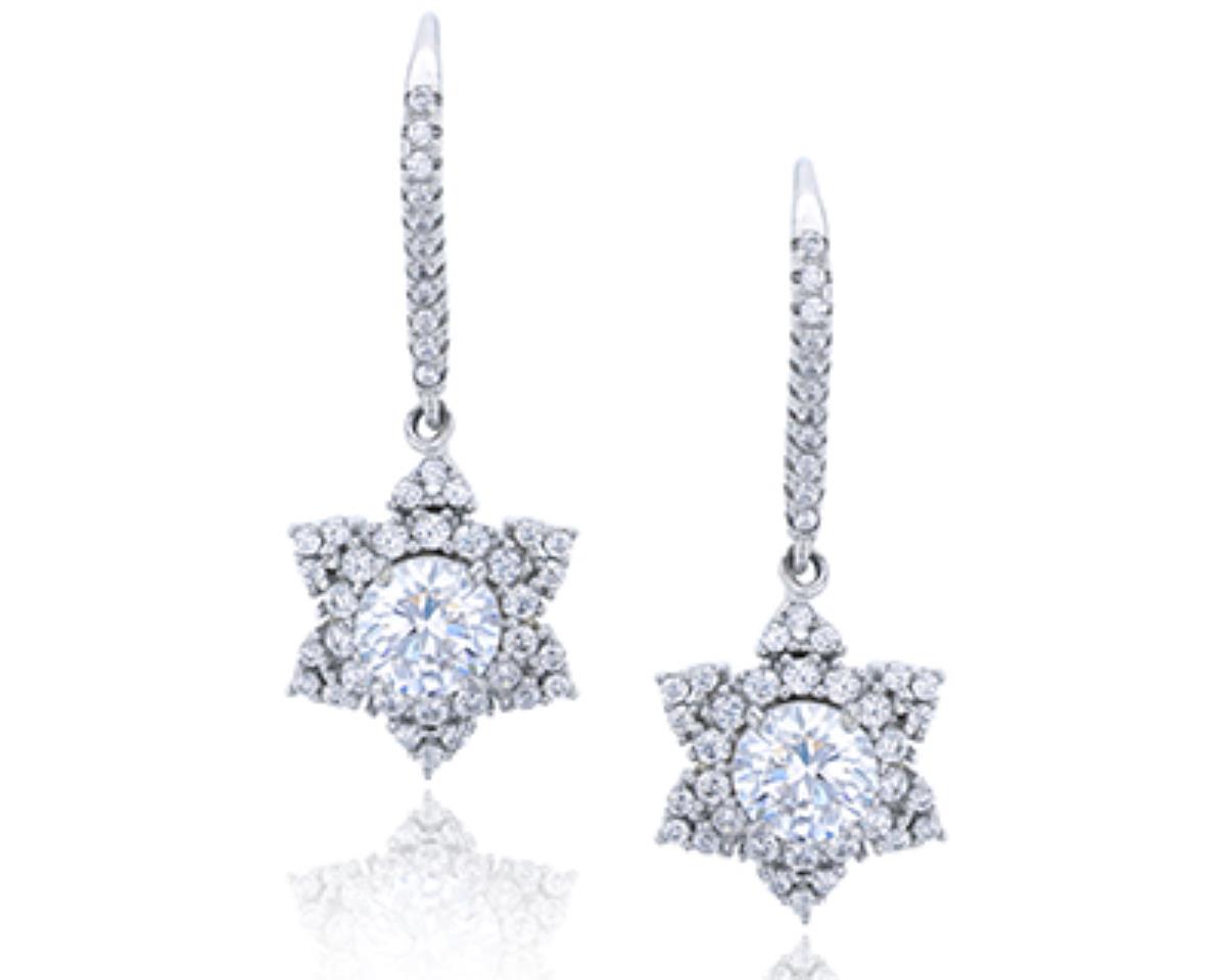 Sterling Silver Rhodium Micropave Star Of David CZ Leverback Dangling Earring
