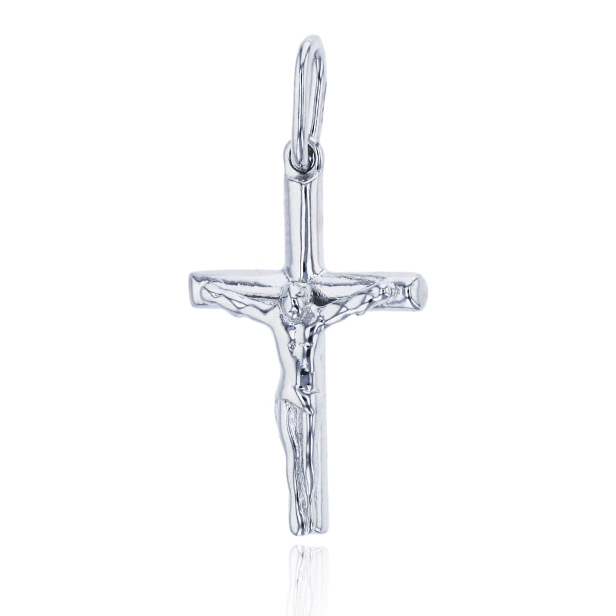 Sterling Silver Rhodium Polished 28X14mm Crucifix Cross Pendant