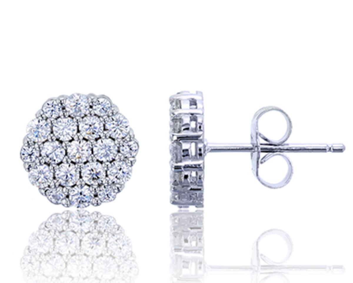 Sterling Silver Rhodium Pave Round CZ Octagon Cluster Stud Earring
