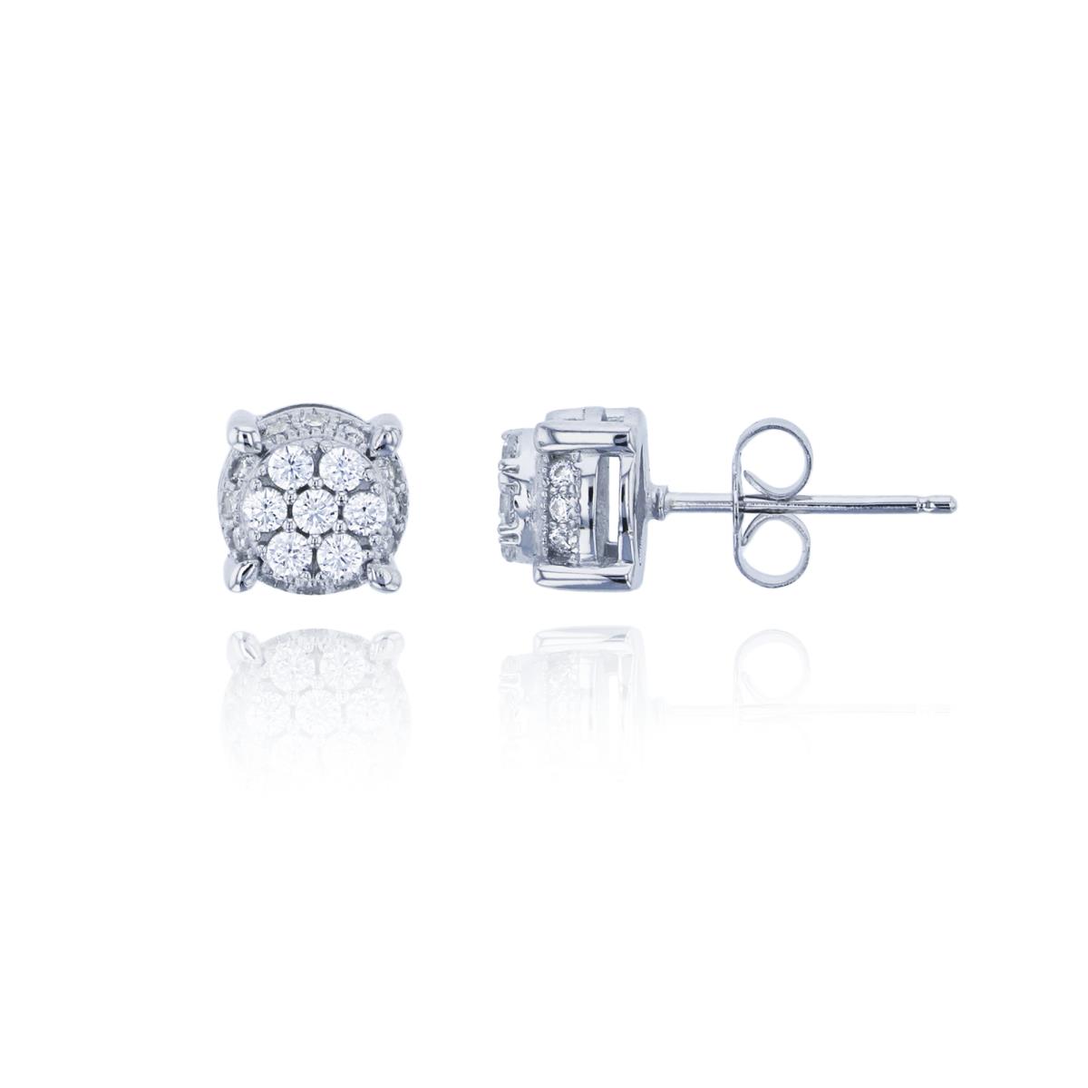 Sterling Silver Rhodium Micropave 3.5mm Round CZ Stud Earring