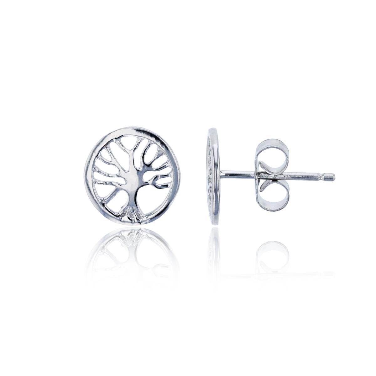 Sterling Silver Rhodium Polished 9mm Round Tree Of Life Stud Earring