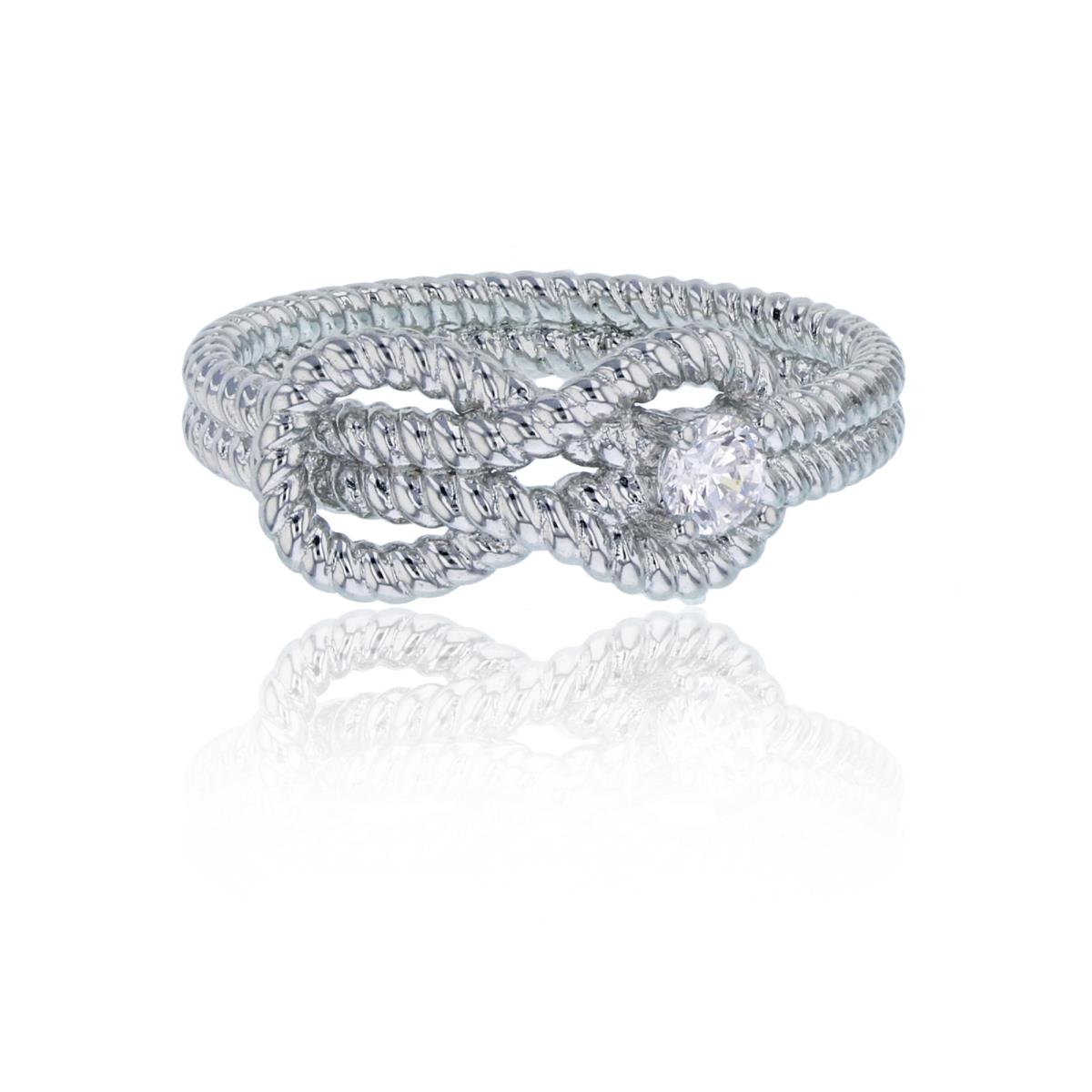 Sterling Silver Rhodium Interlocked Ropes In Knot Solitaire Fashion Ring